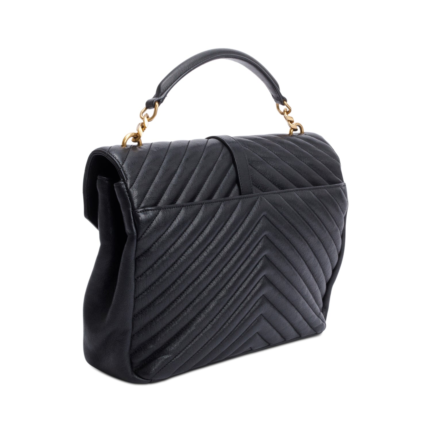 Saint Laurent Black Leather Large Chevron College Bag