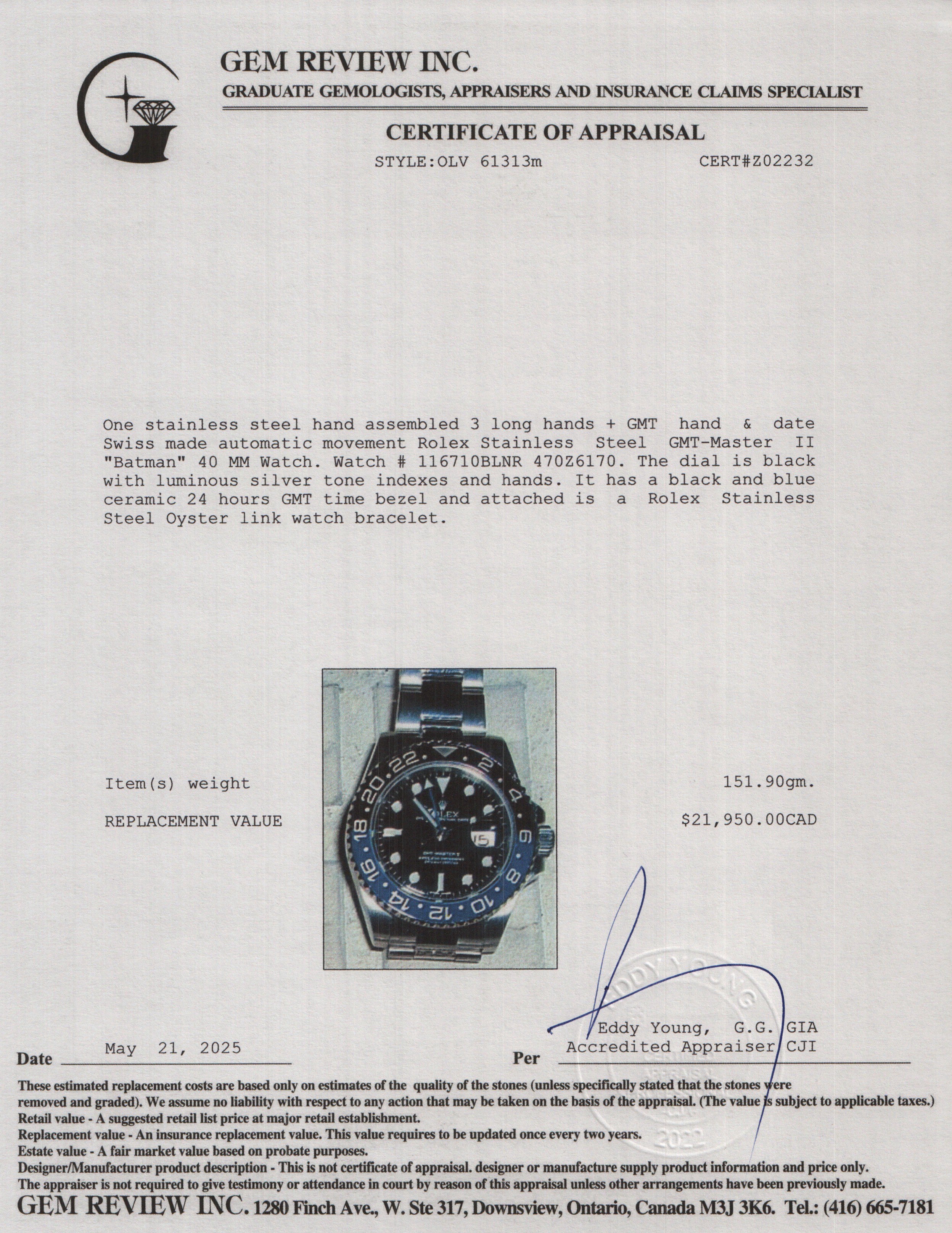 Rolex Stainless Steel GMT-Master II "Batman" 40 MM Watch 116710BLNR w/ Box & Papers