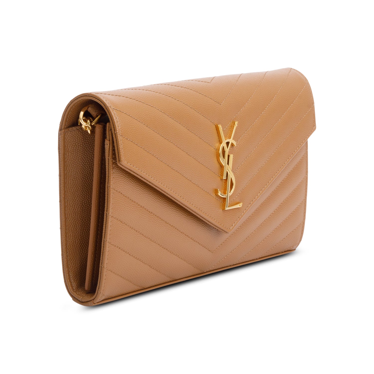 Saint Laurent Brown Cassandre Matelasse Envelope Chain Wallet w/ Box