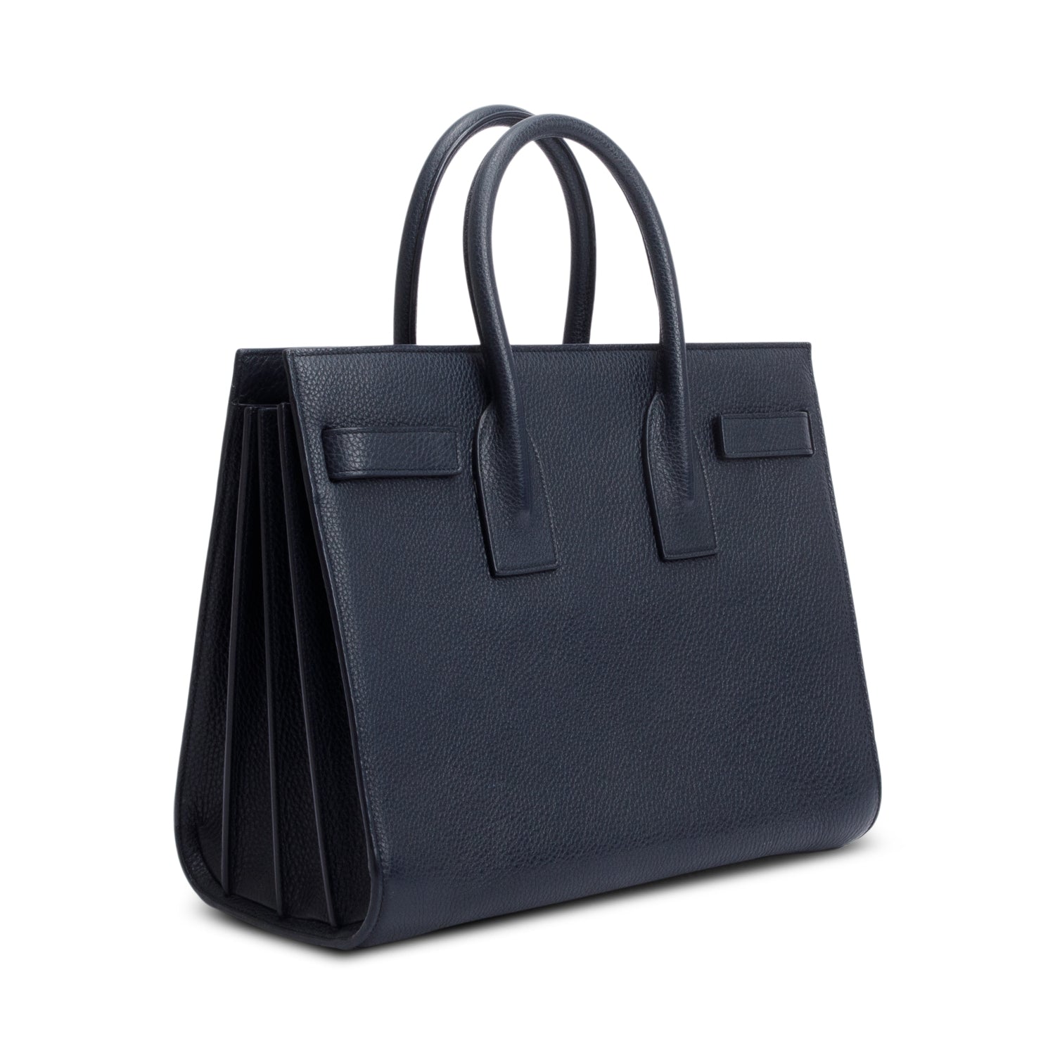 Saint Laurent Navy Grained Calfskin Leather Small Sac De Jour w/ Strap