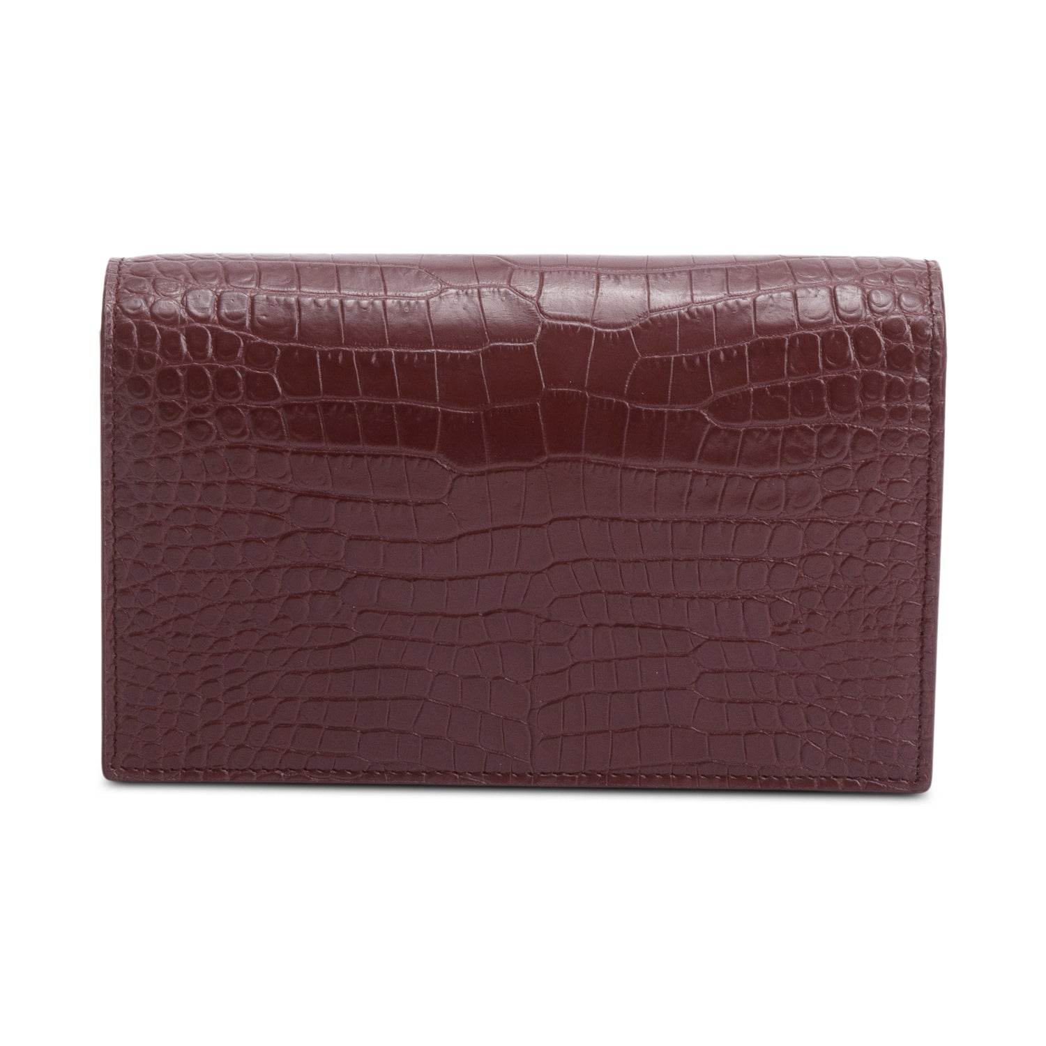 Saint Laurent Burgundy Croc Embossed Leather Kate Tassel Wallet on Chain