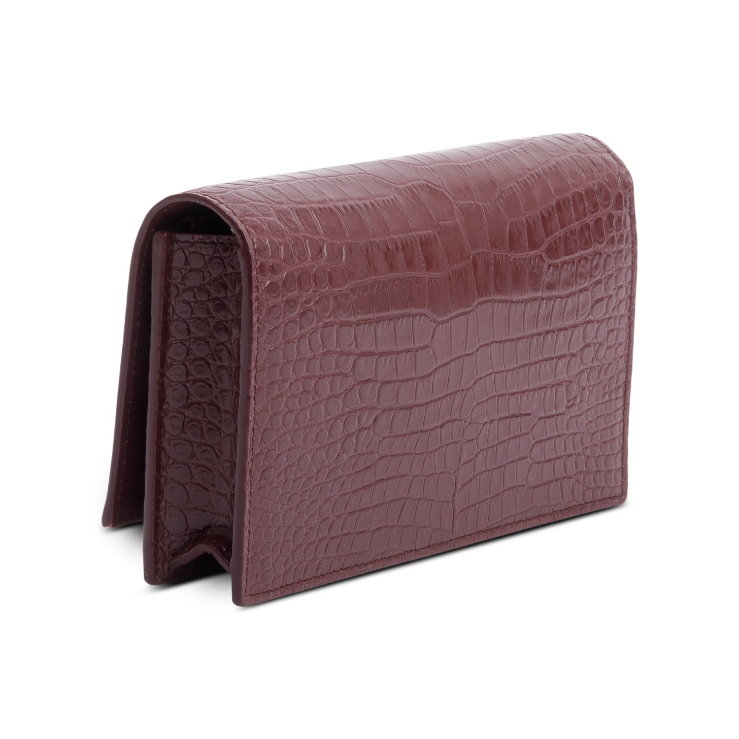 Saint Laurent Burgundy Croc Embossed Leather Kate Tassel Wallet on Chain