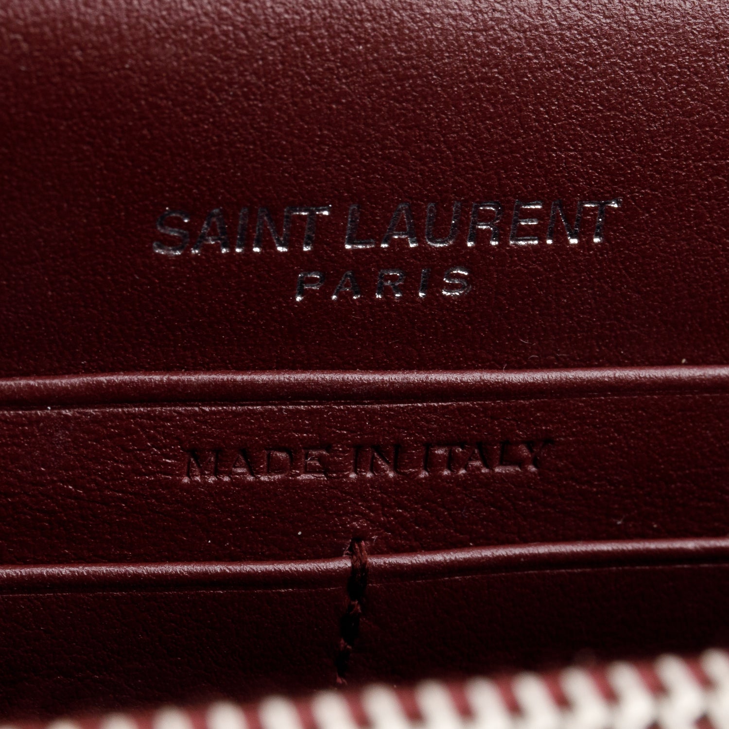 Saint Laurent Burgundy Croc Embossed Leather Kate Tassel Wallet on Chain