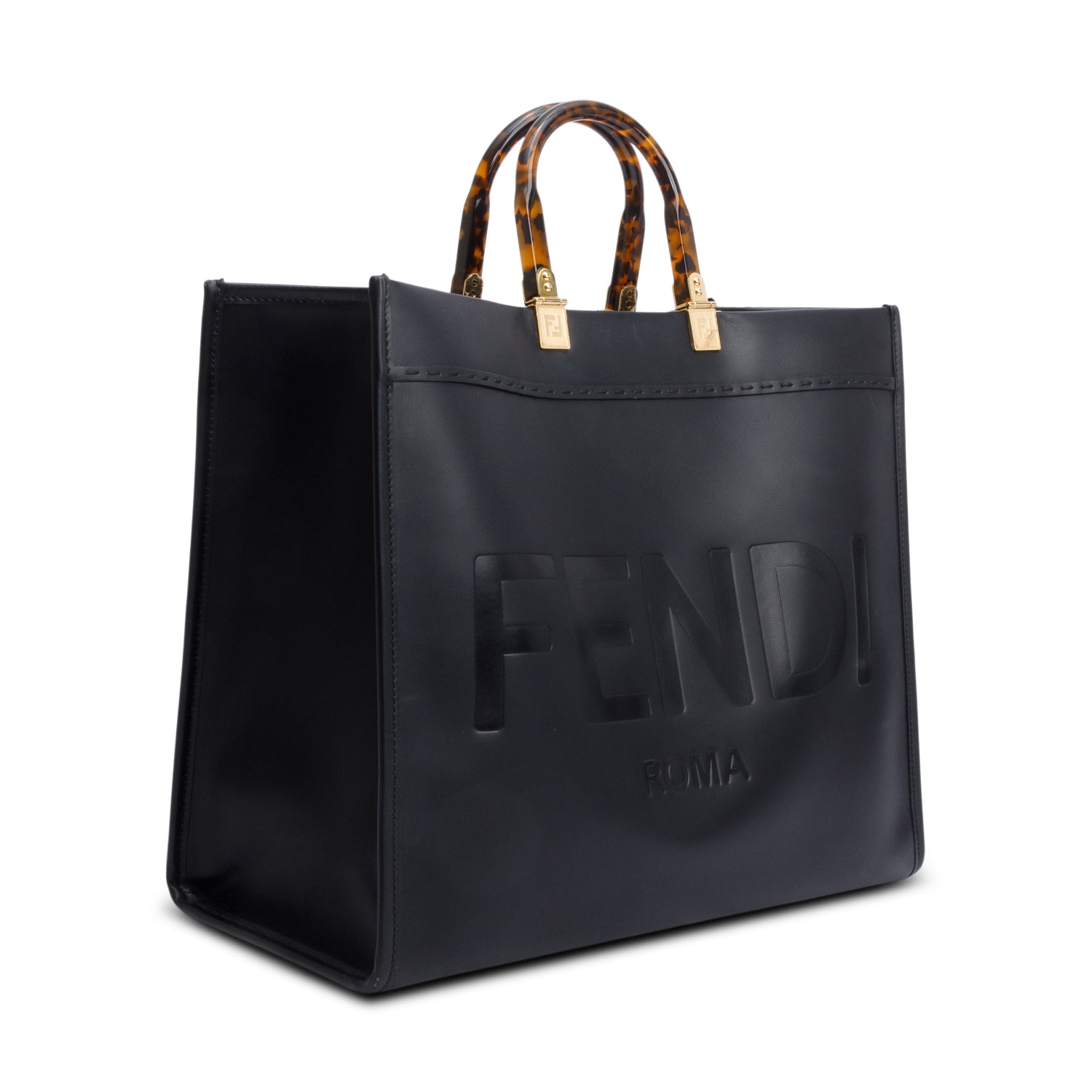 Fendi Black Calfskin Leather Large Sunshine Tote Bag