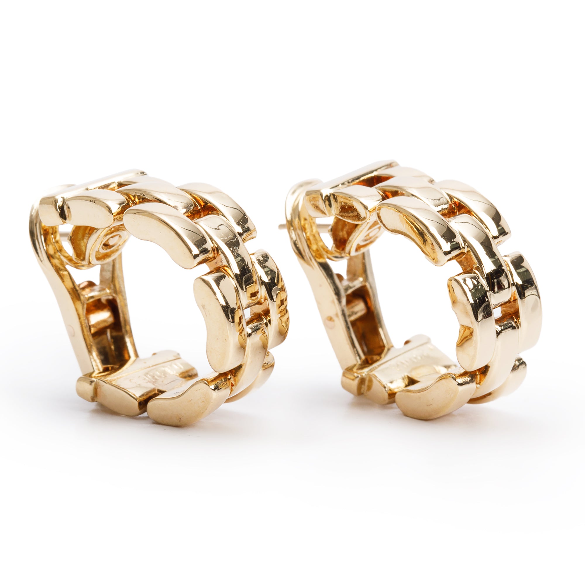 Cartier Vintage 18k Yellow Gold Maillon Panthere Hoop Earrings