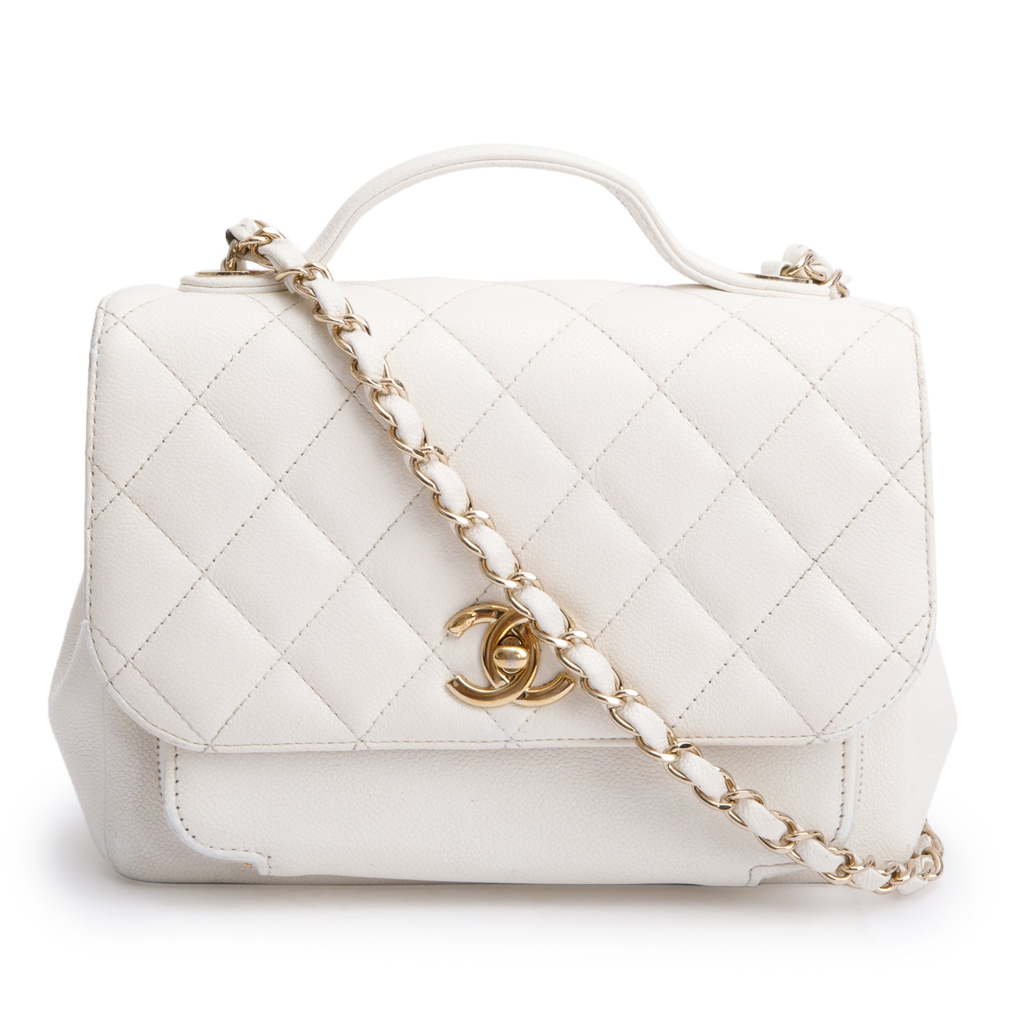 Chanel White Caviar Leather Small Business Affinity Flap Bag w/ Authenticity Card