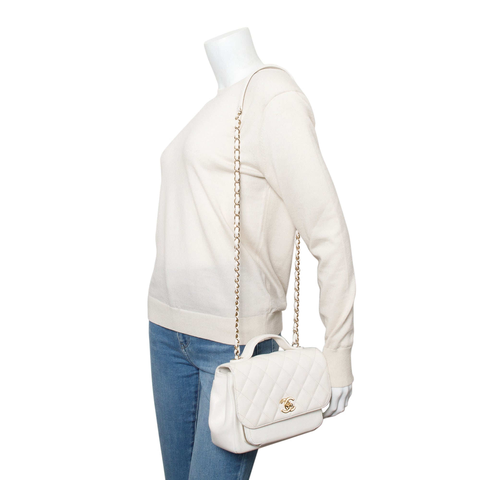 Chanel White Caviar Leather Small Business Affinity Flap Bag w/ Authenticity Card