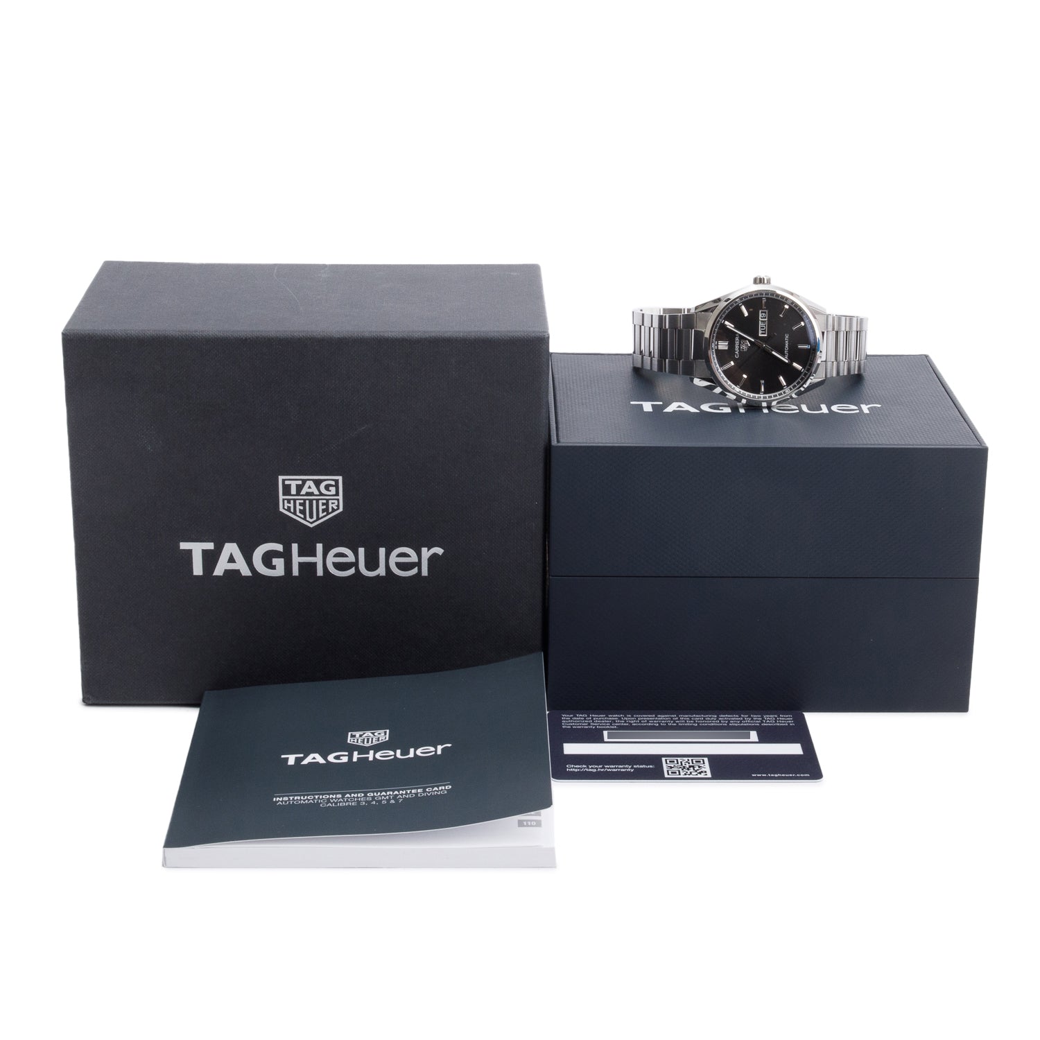Tag Heuer Stainless Steel Carrera Day-Date 41 MM Automatic Watch Black Dial WBN2010 w/ Box & Papers