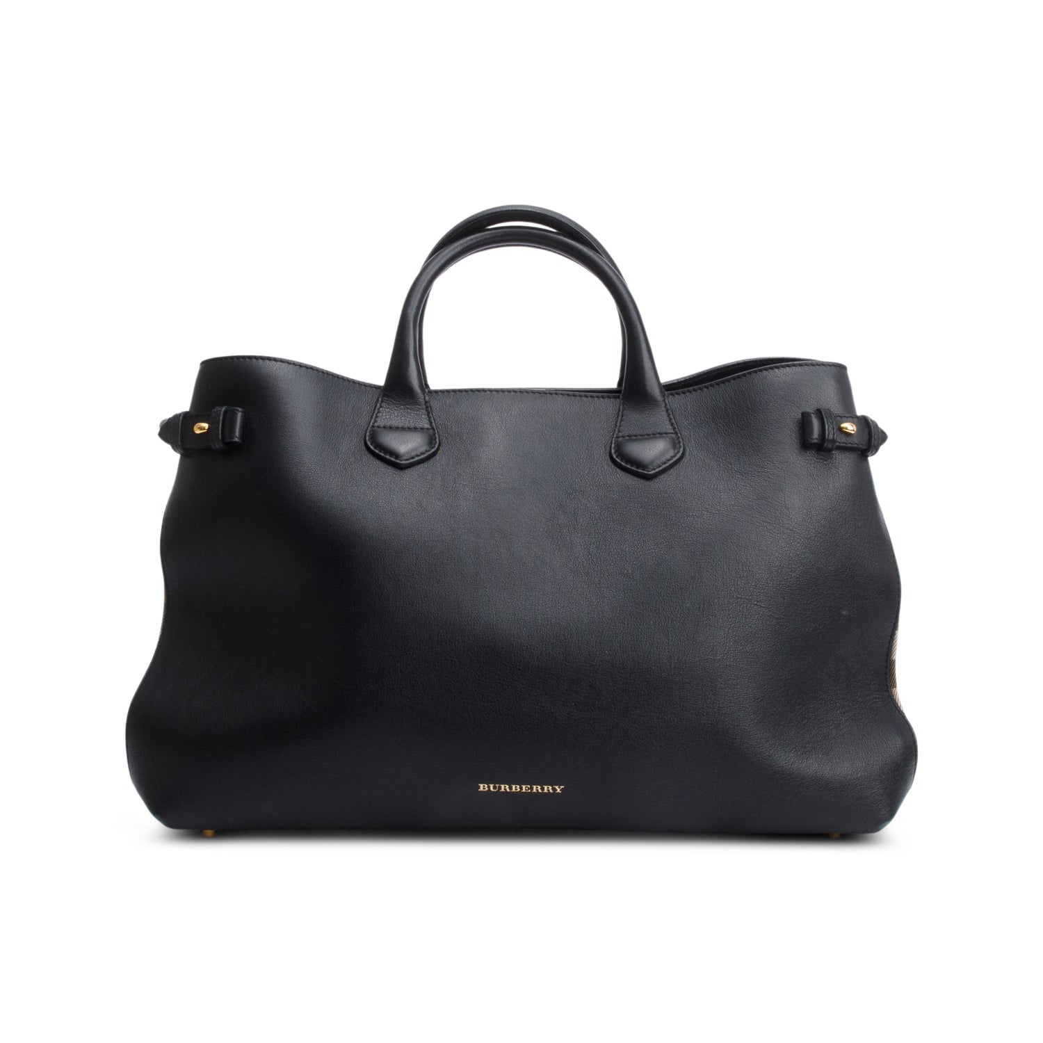 Burberry Black Calfskin Leather House Check Large Banner Tote w/ Strap