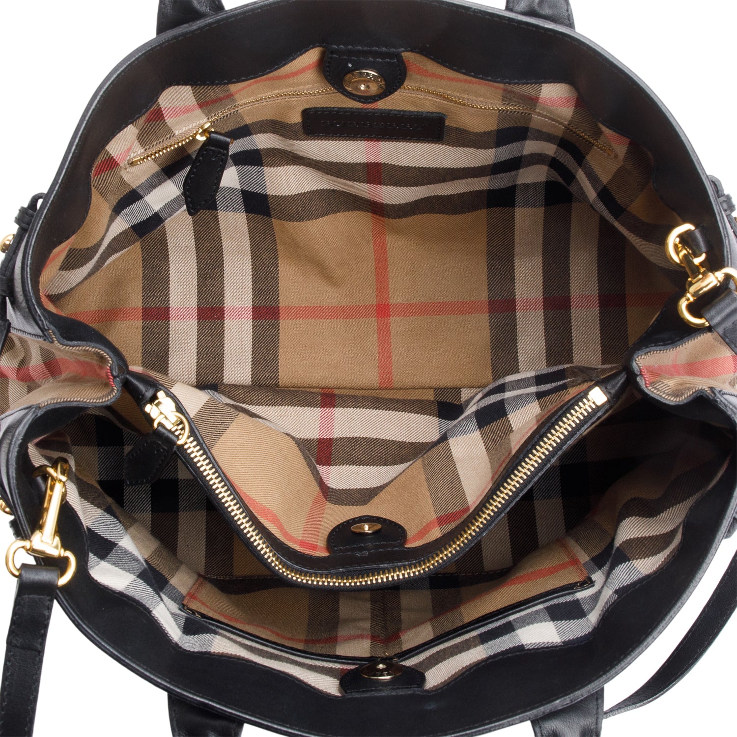 Burberry Black Calfskin Leather House Check Large Banner Tote w/ Strap