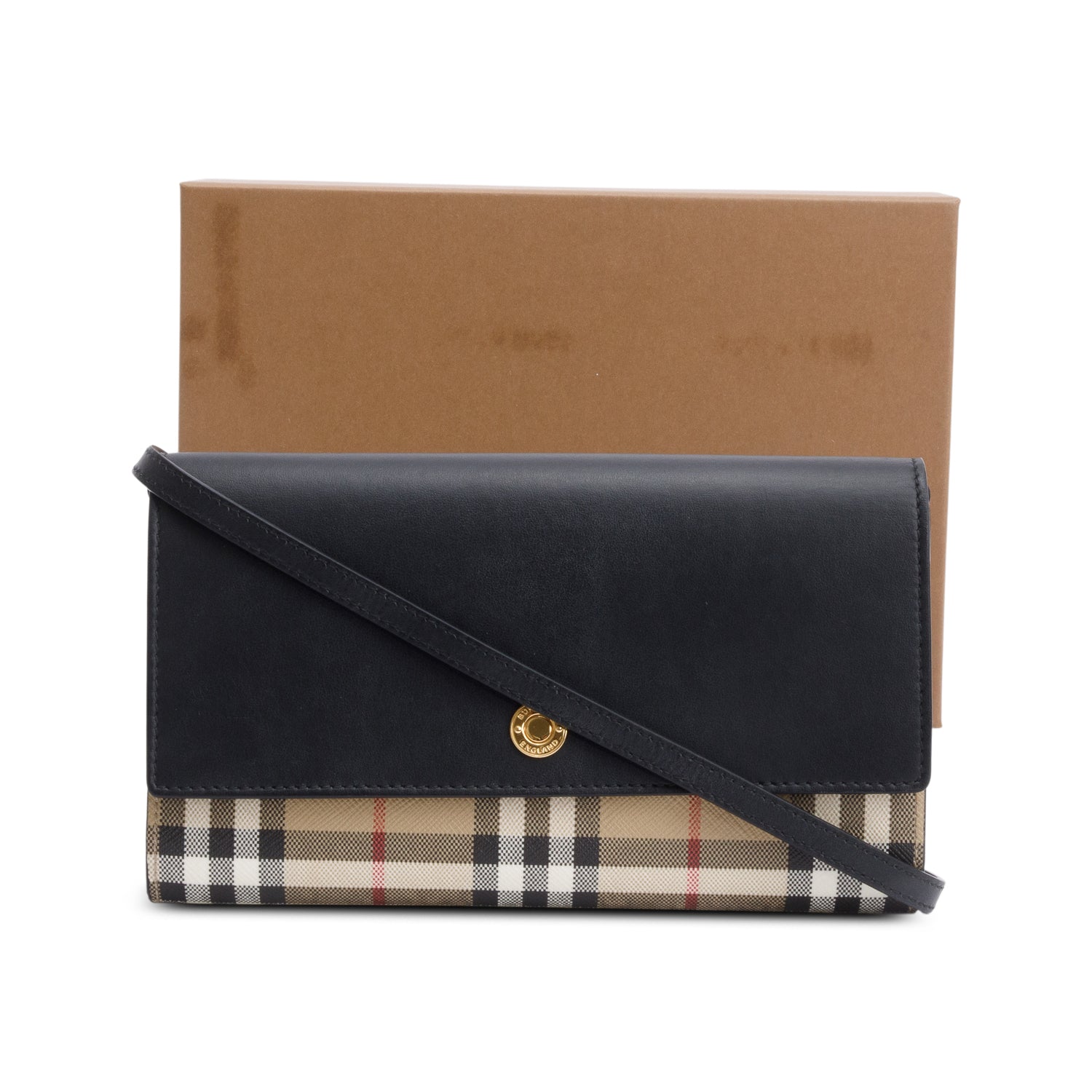 Burberry Black Calfskin Vintage Check Hampshire Crossbody Bag w/ Box