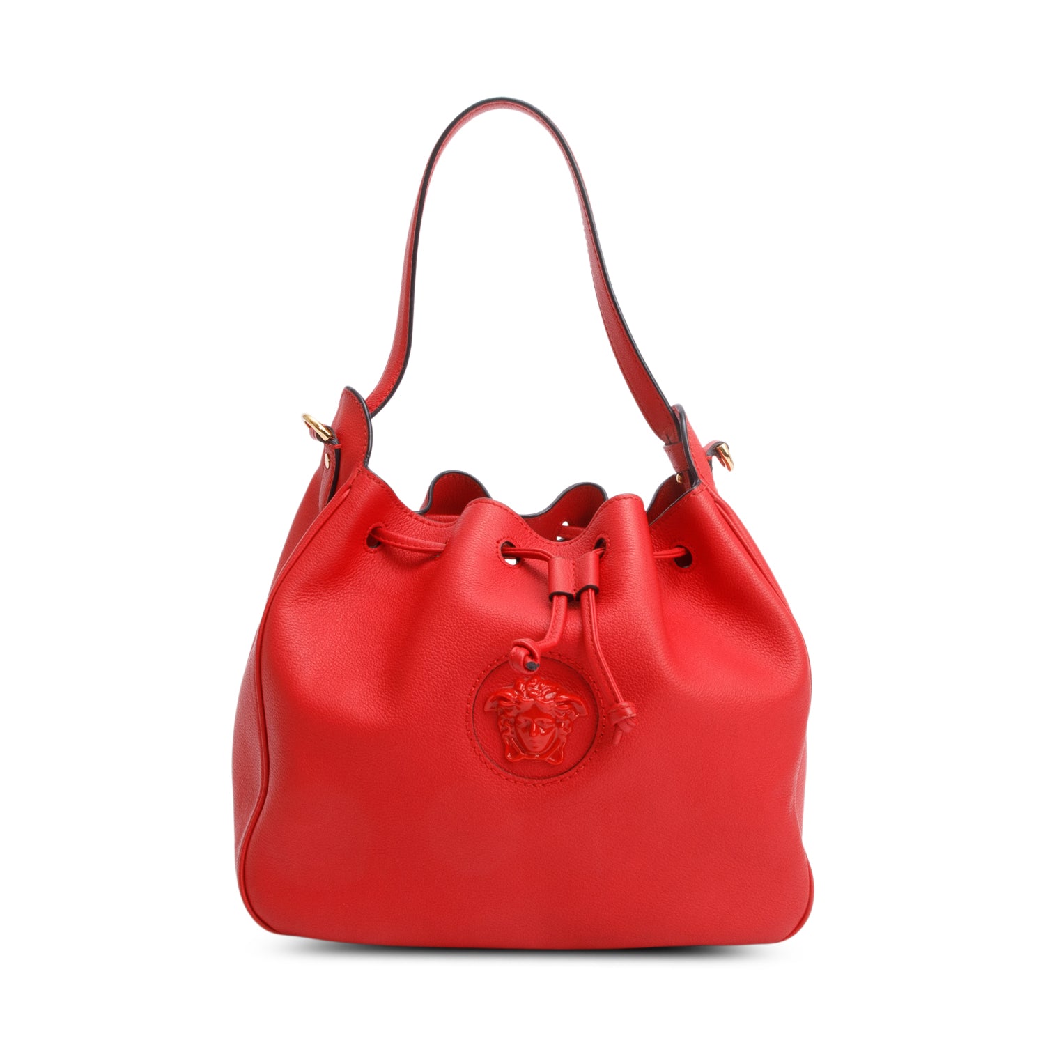 Versace Red Calfskin Leather Large La Medusa Bucket Bag