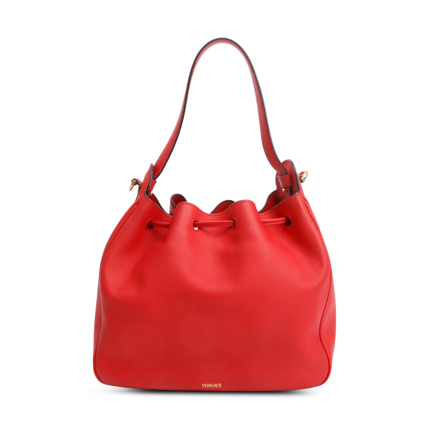 Versace Red Calfskin Leather Large La Medusa Bucket Bag