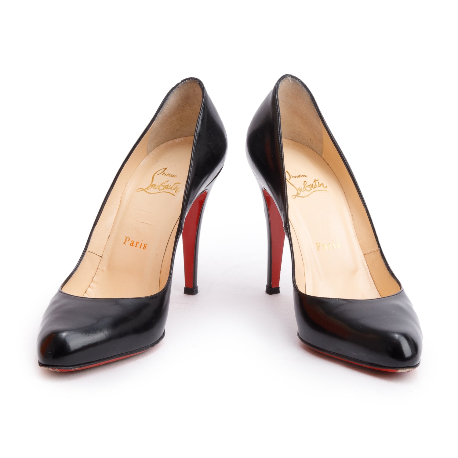 Christian Louboutin Black Patent Leather Decollete Jazz Pumps, Size 38 w/ Box