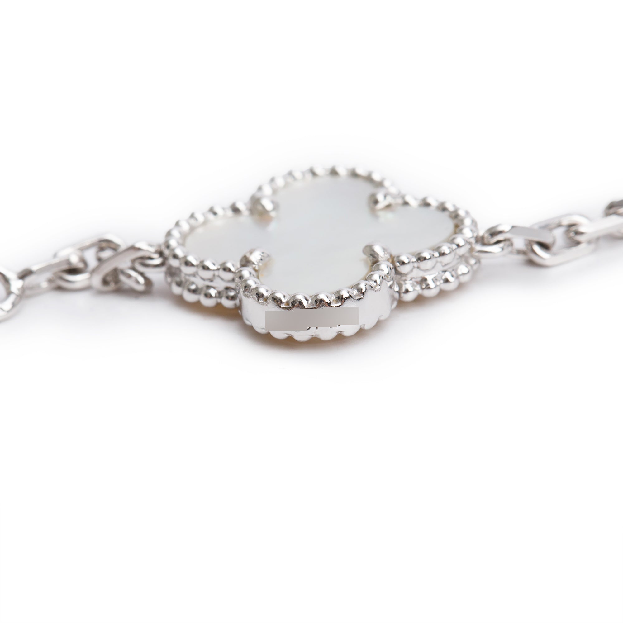 Van Cleef & Arpels 18k White Gold Vintage Alhambra 20 Motif Mother of Pearl Necklace w/ Box & Certificate