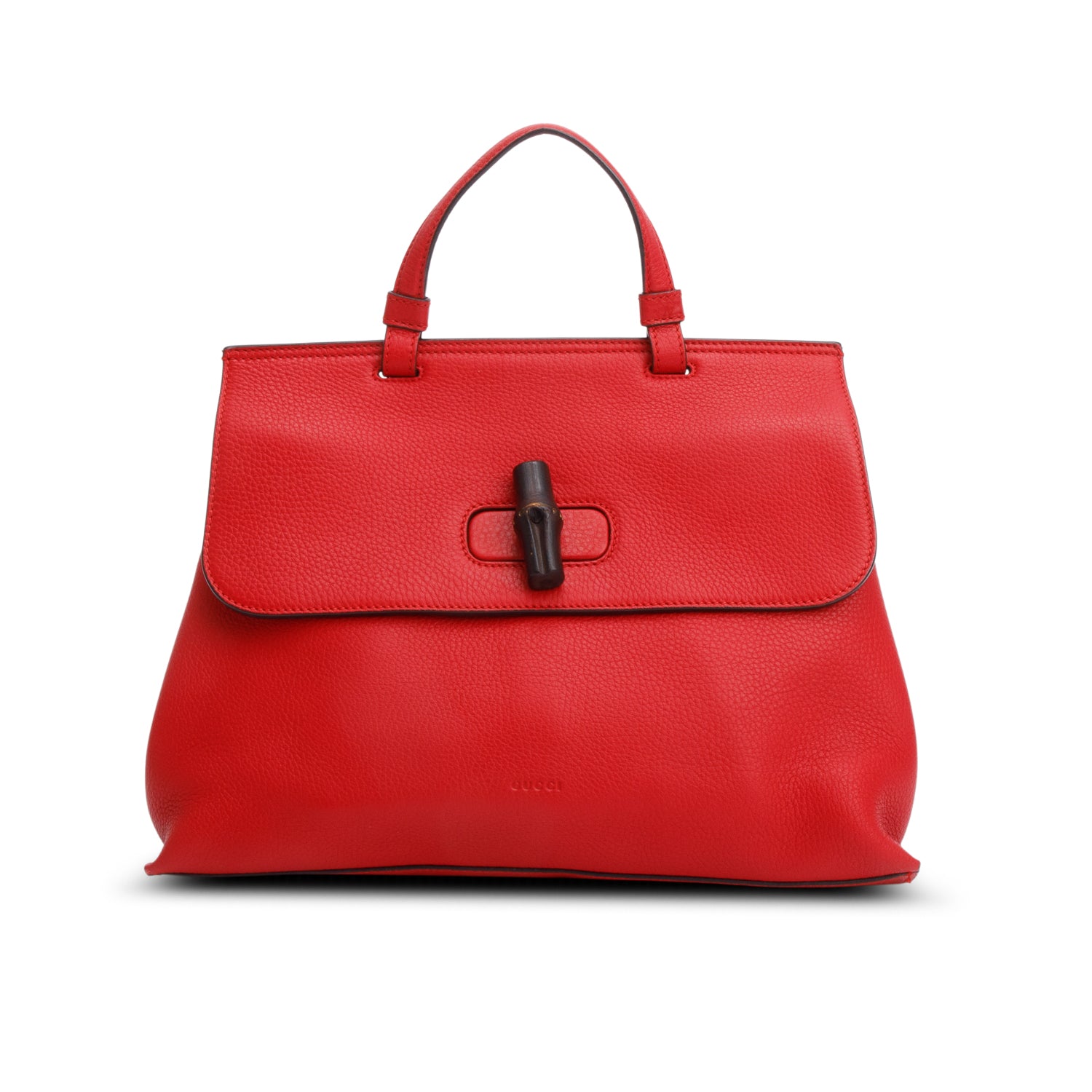 Gucci Red Calfskin Leather Medium Bamboo Daily Bag w/ Strap