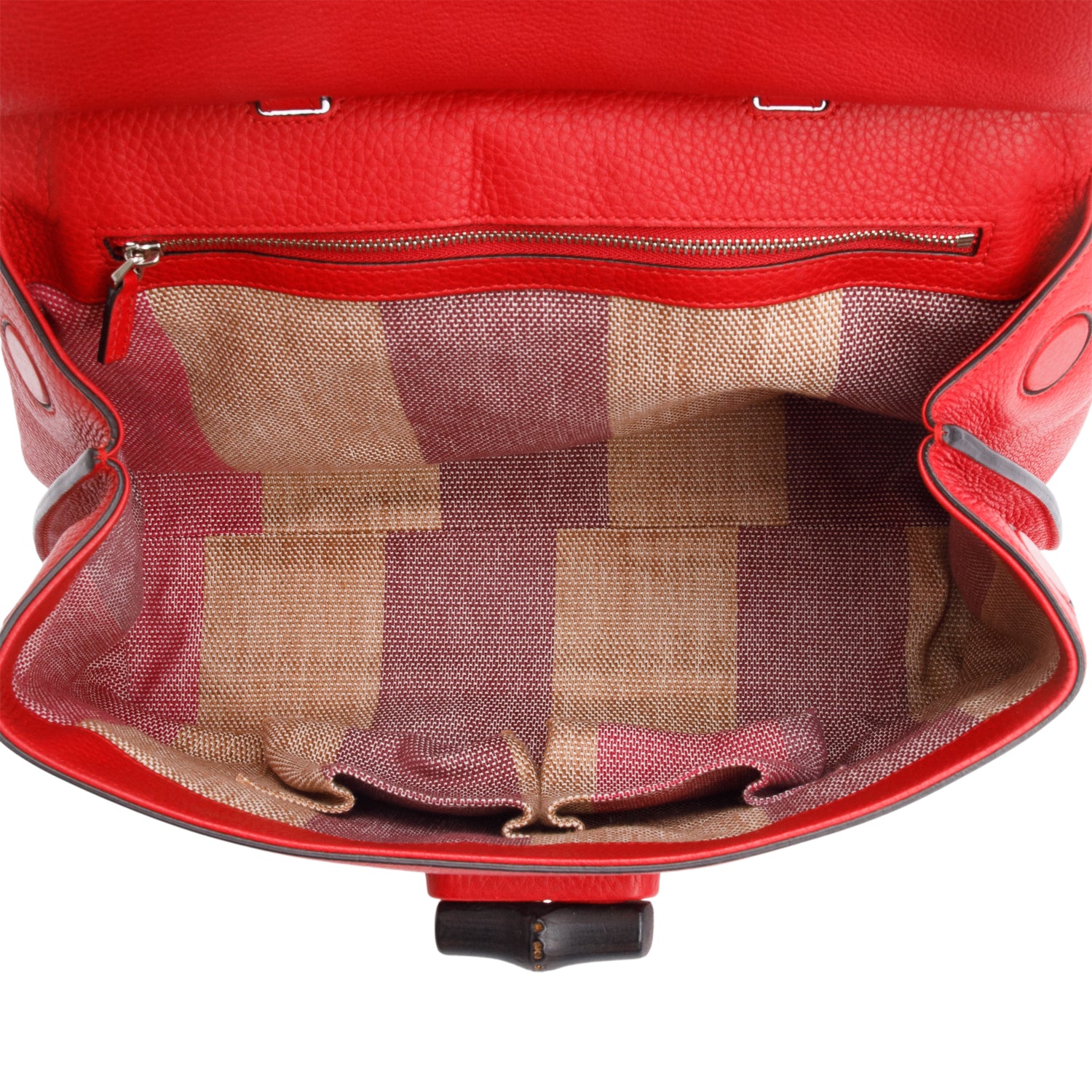 Gucci Red Calfskin Leather Medium Bamboo Daily Bag w/ Strap