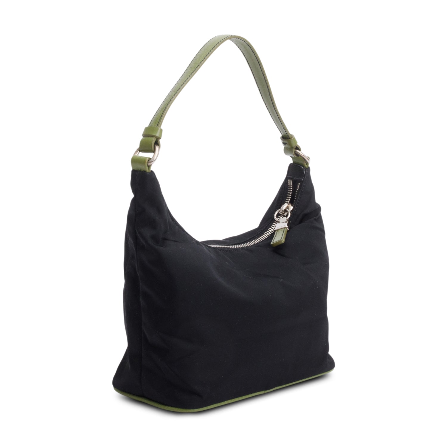 Prada Black Tessuto Green Leather Mini Sirio Pocket Hobo Bag