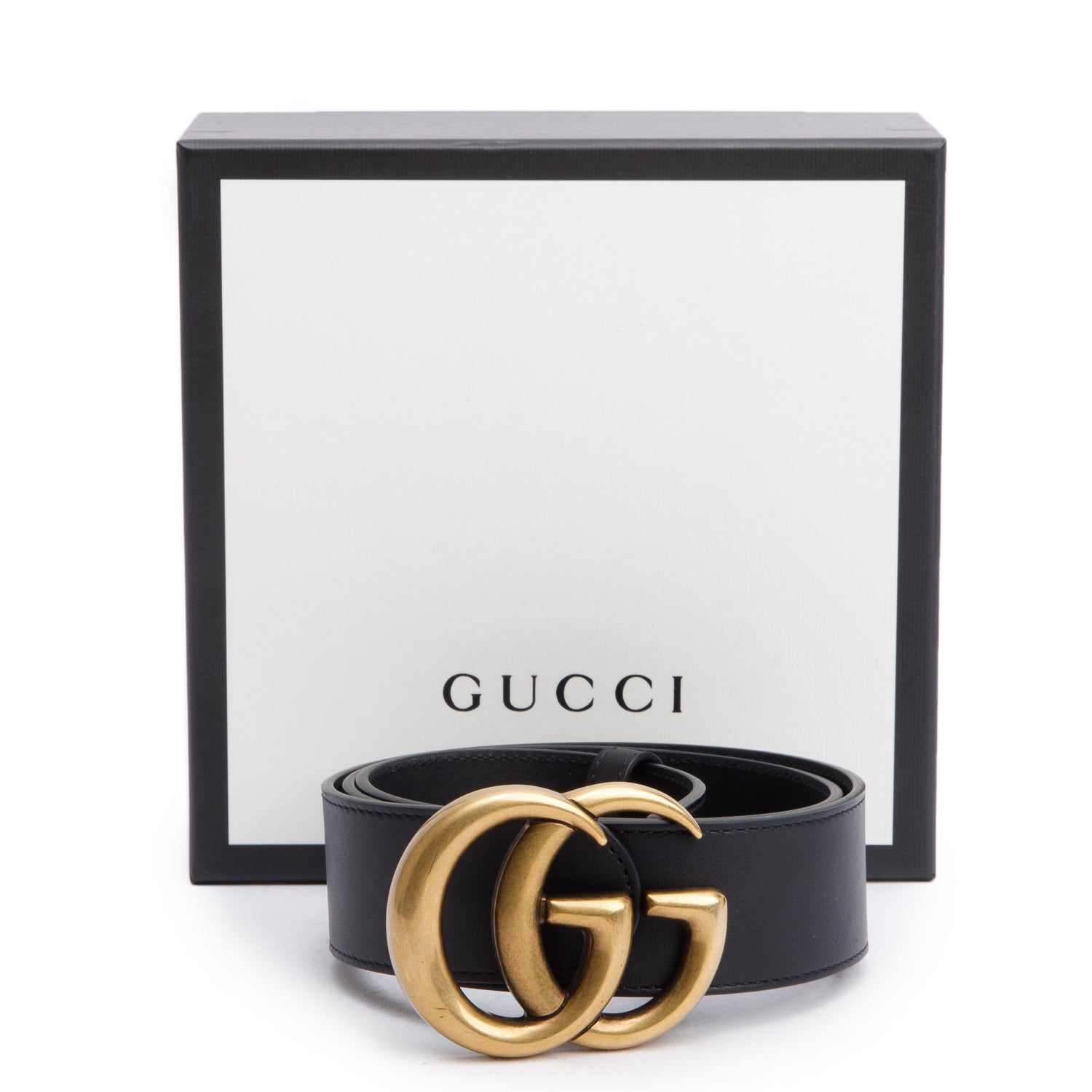 Gucci GG Marmont Black Wide Leather Belt 85 34 w/ Box