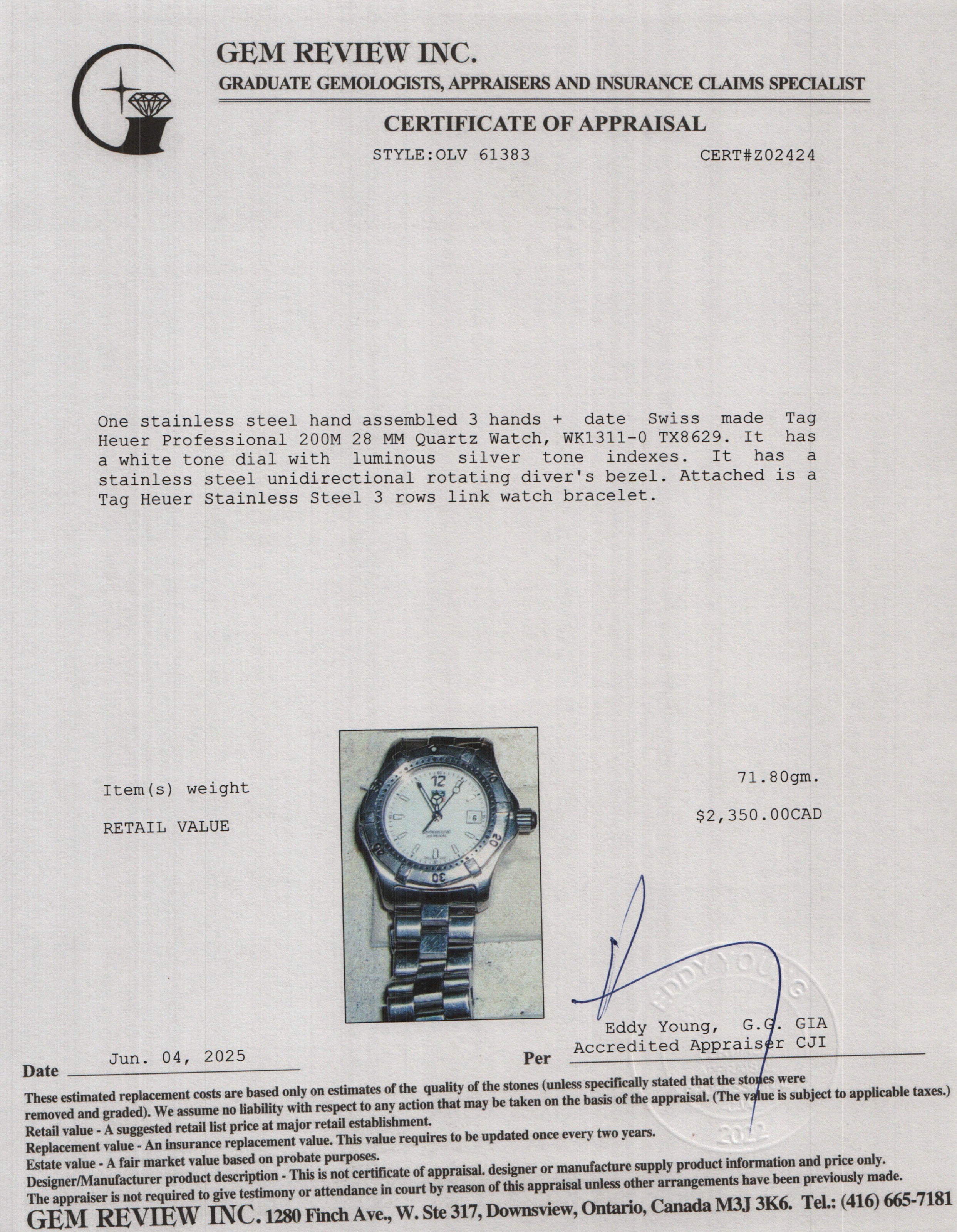 Tag Heuer Stainless Steel Professional 200M 28 MM Quartz Watch WK1311-0