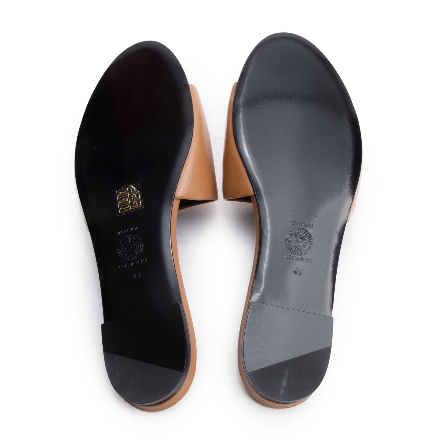 Versace Beige Leather Medusa Insignia Flat Sandals, Size 41 w/ Box