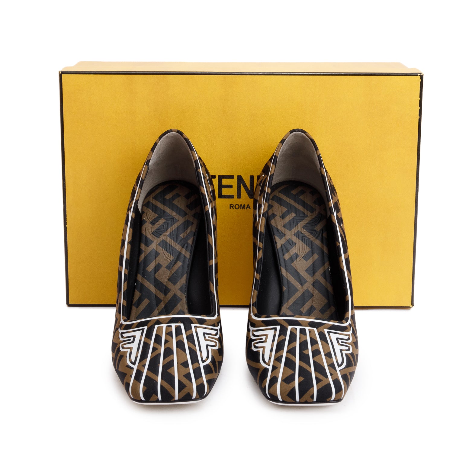 Fendi Brown FFreedom Noprene Decollette Pumps, Size 38.5 w/ Box