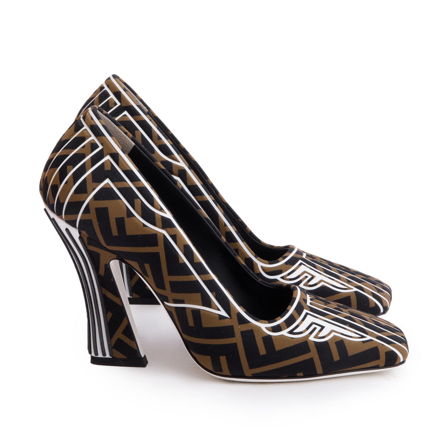 Fendi Brown FFreedom Noprene Decollette Pumps, Size 38.5 w/ Box