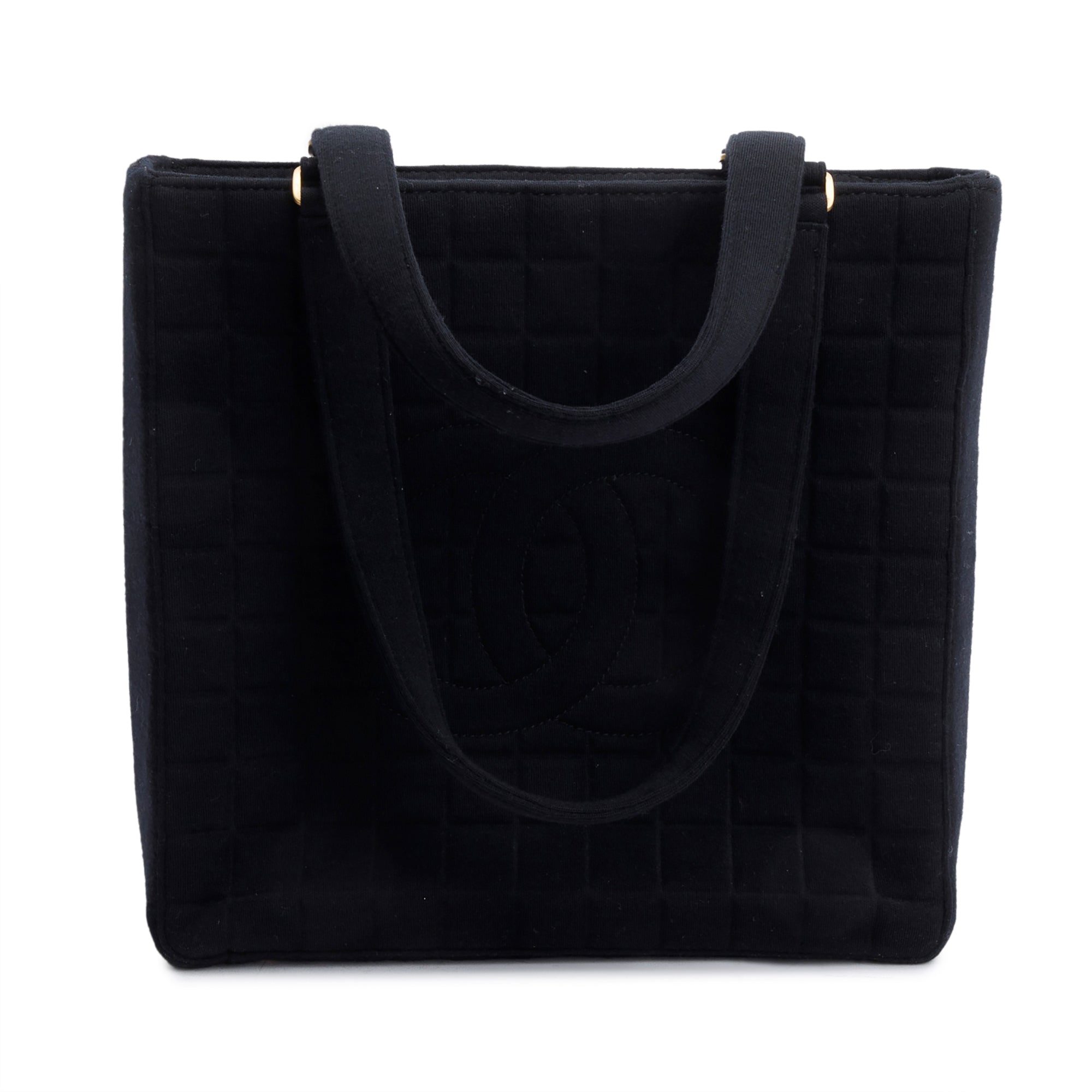Chanel Black Quilted Jersey  Chocolate Bar CC Tote Bag