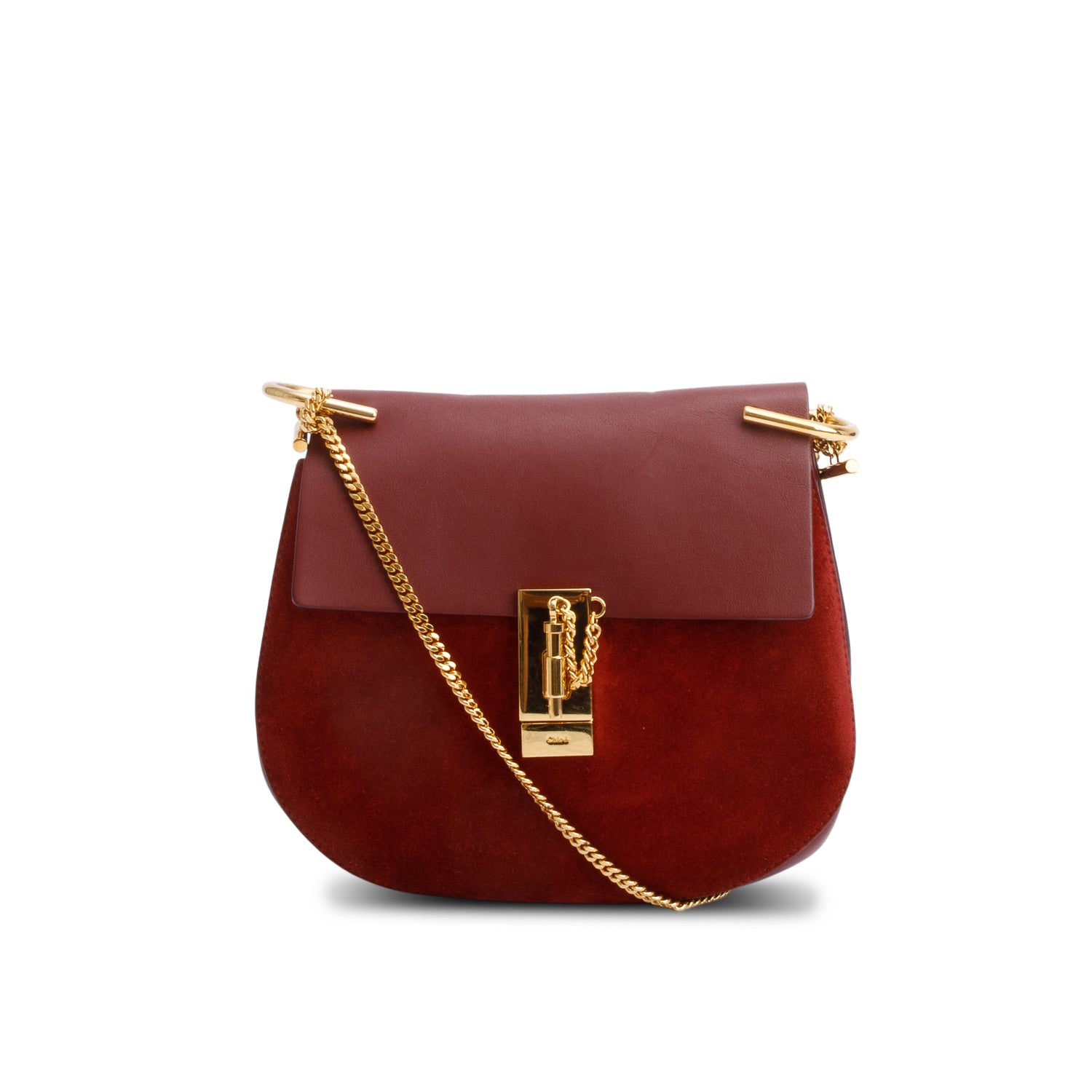 Chloe Maroon Suede Calfskin Leather Mini Drew Crossbody Bag