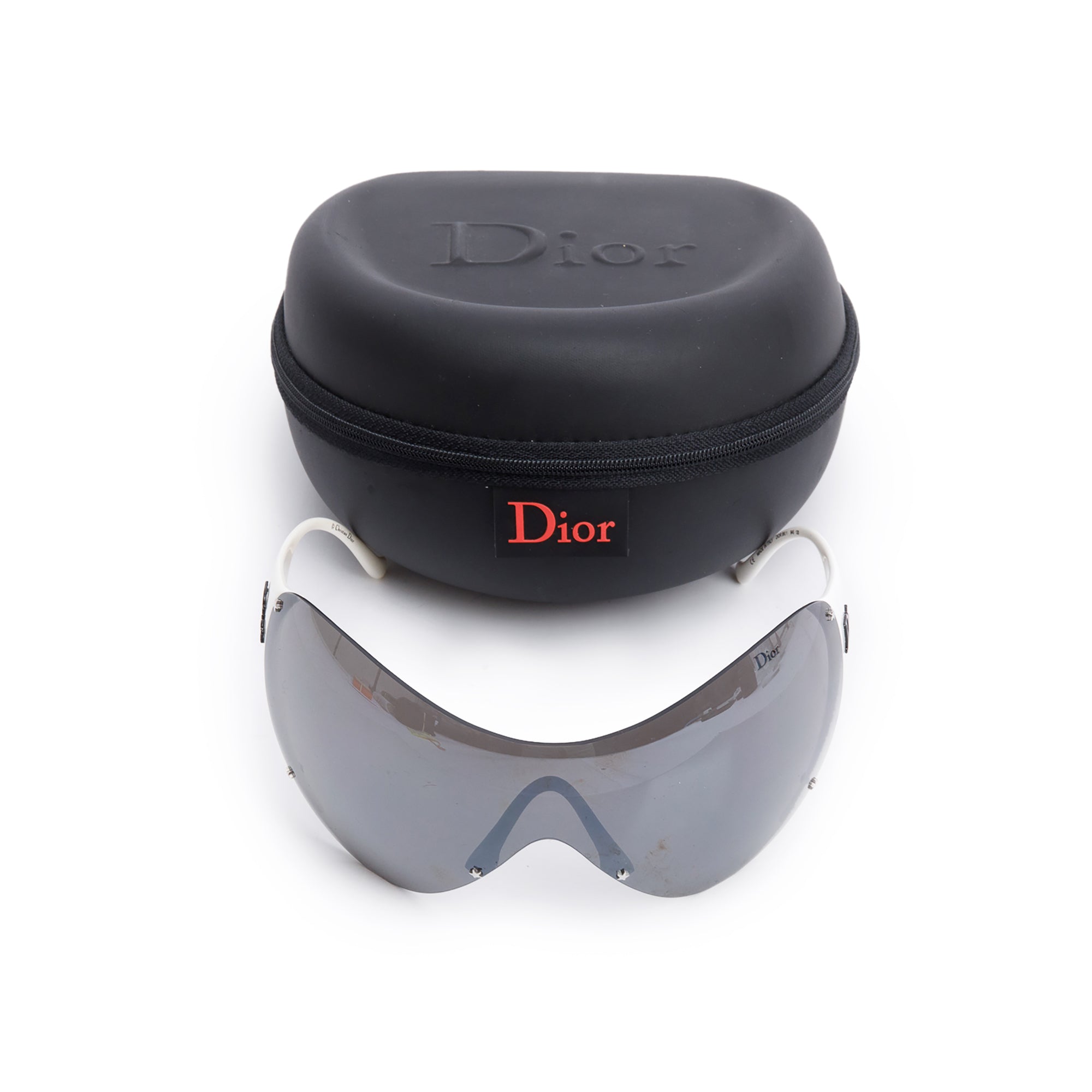 Christian Dior White Acetate Dior Ski 1 Shield Sunglasses w/ Case