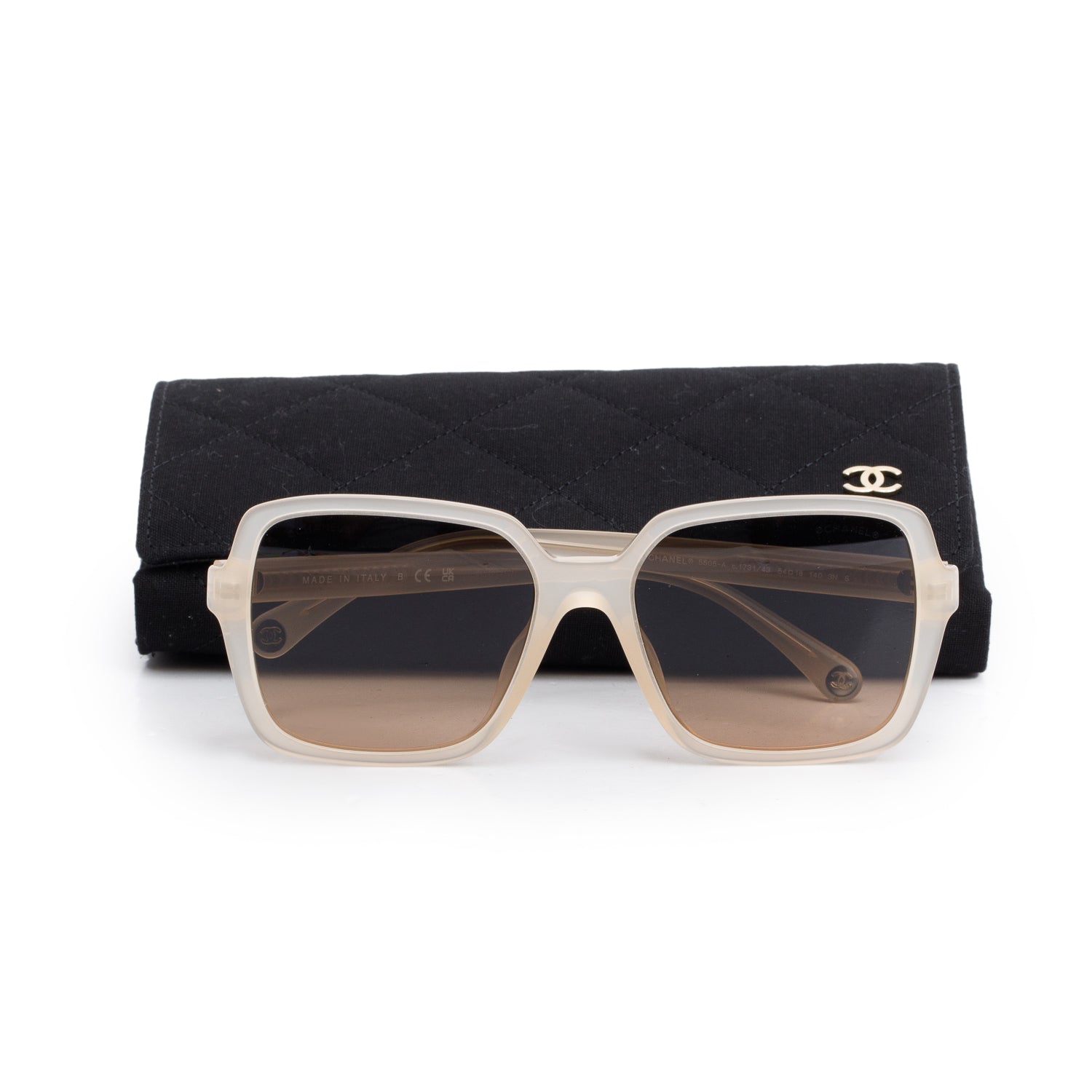 Chanel 5505-A Beige Acetate Square Sunglasses w/ Case