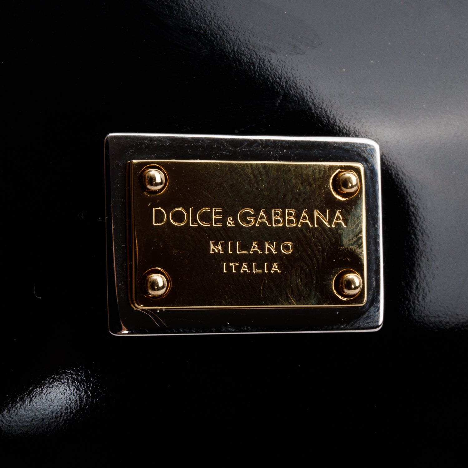 Dolce & Gabbana Black Patent Leather Gold Mini Sicily Box Handle Bag w/ Strap & Authenticity Card