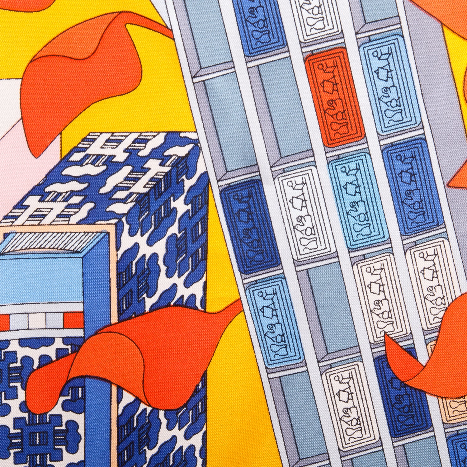 Hermes Orange Multicolor 'Marquis De Laffayette' Silk Scarf 90