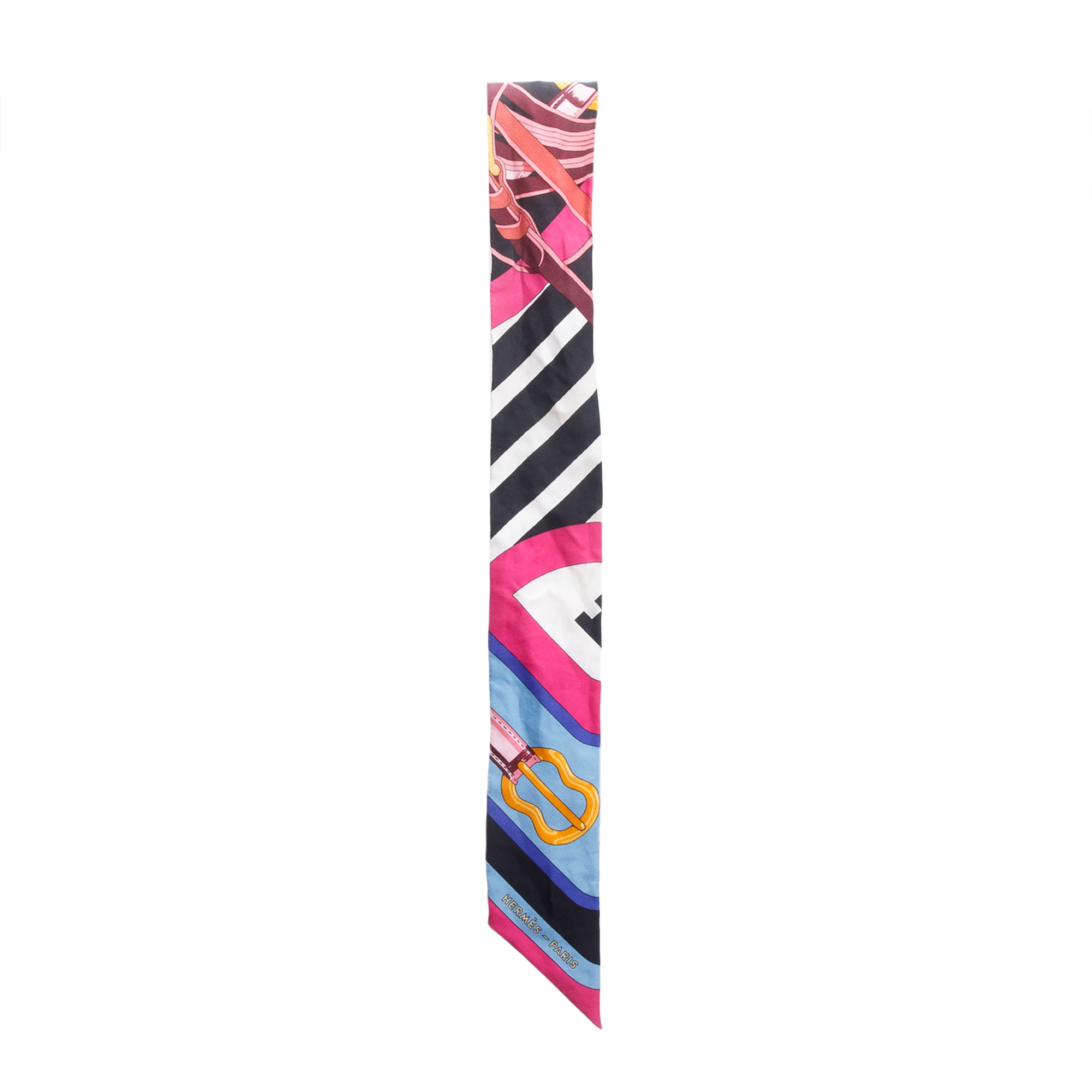 Hermes Fuchsia/Blue/Black 'Couching' Silk Twilly