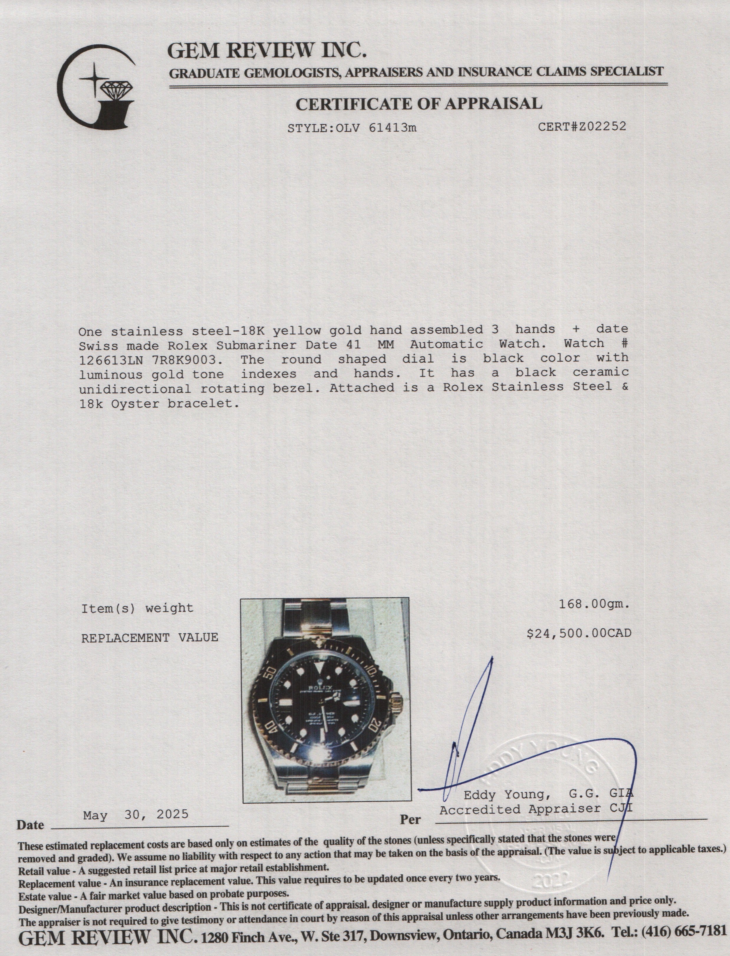 Rolex 2022 Stainless Steel & 18k Yellow Gold Submariner Date 41 MM Automatic Watch 126613LN w/ Box & Papers