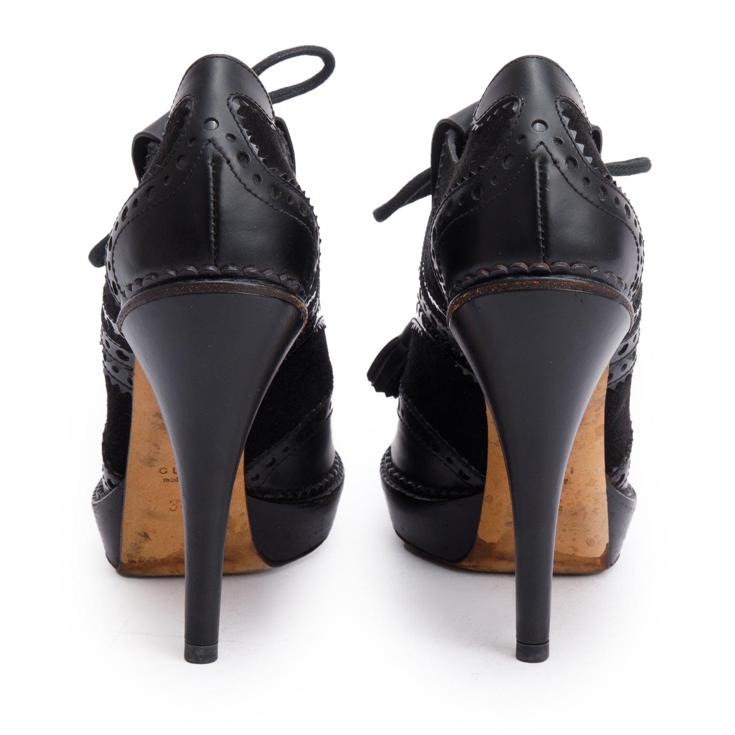 Gucci Black Leather Suede Old Wimbledon Brogue Booties, Size 34.5