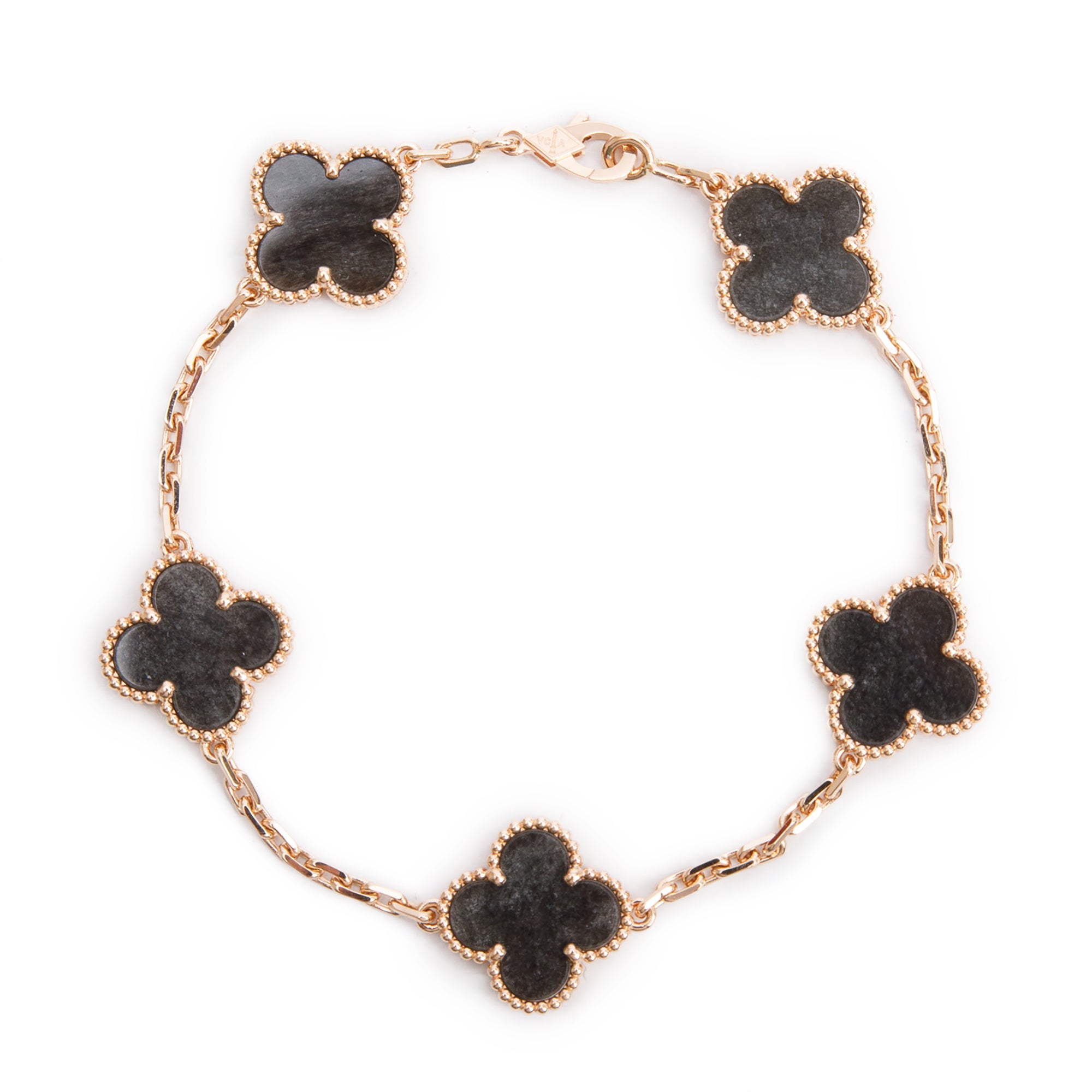 Van Cleef & Arpels 18k Rose Gold Vintage Alhambra 5 Motif Obsidian