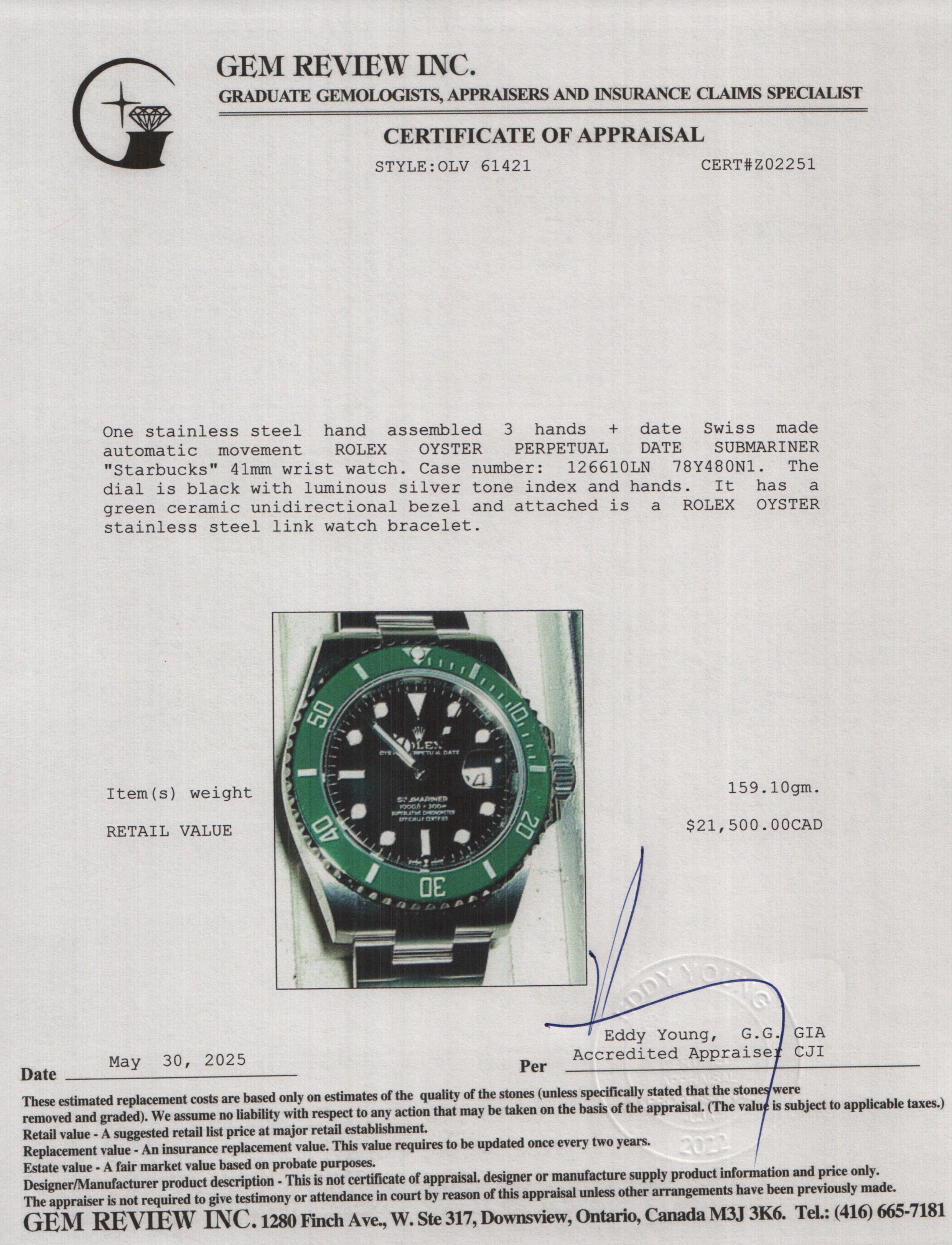Rolex 2023 Stainless Steel Submariner Date 'Starbucks' 41 MM Automatic Watch 126610LV w/ Box & Papers
