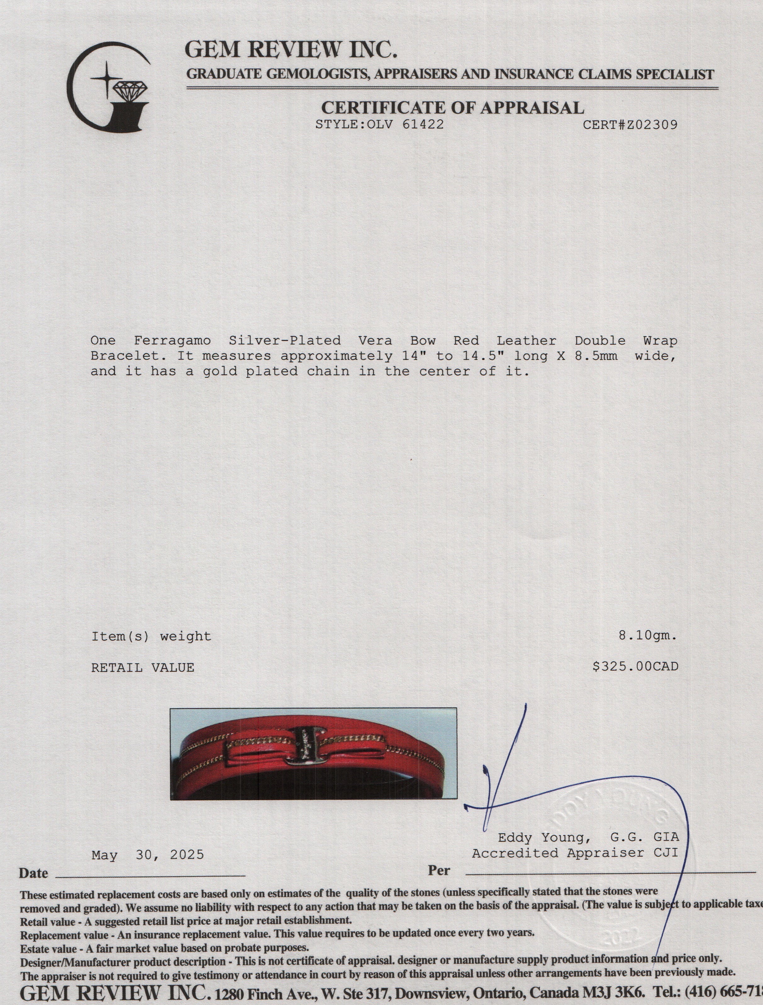 Ferragamo Silver-Plated Vera Bow Red Leather Double Wrap Bracelet w/ Box