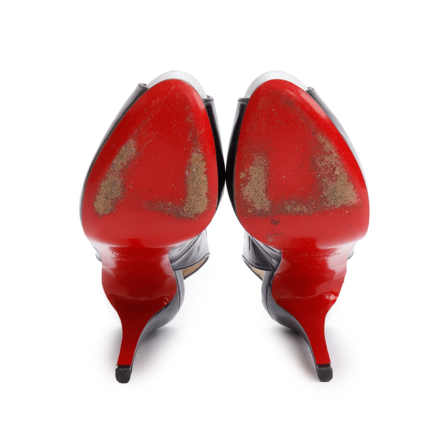 Christian Louboutin Black Patent Leather Vendome Slingback Peep Toe Pumps, Size 34