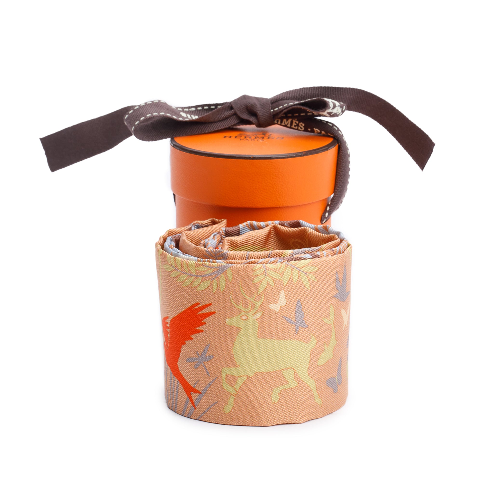 Hermes Beige/Rose 'Le Charme D Orphee' Silk Twilly w/ Box