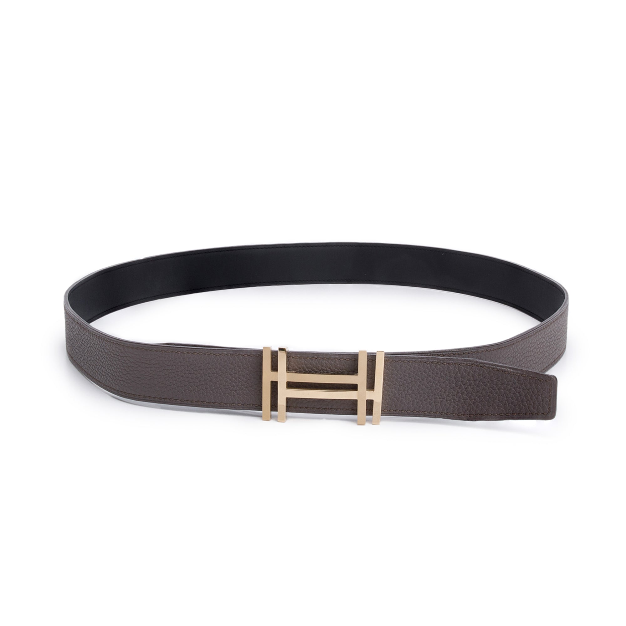 Hermes Noir/Etain Box Togo Leather Reversible 32 mm H Au Carre Belt Kit 100