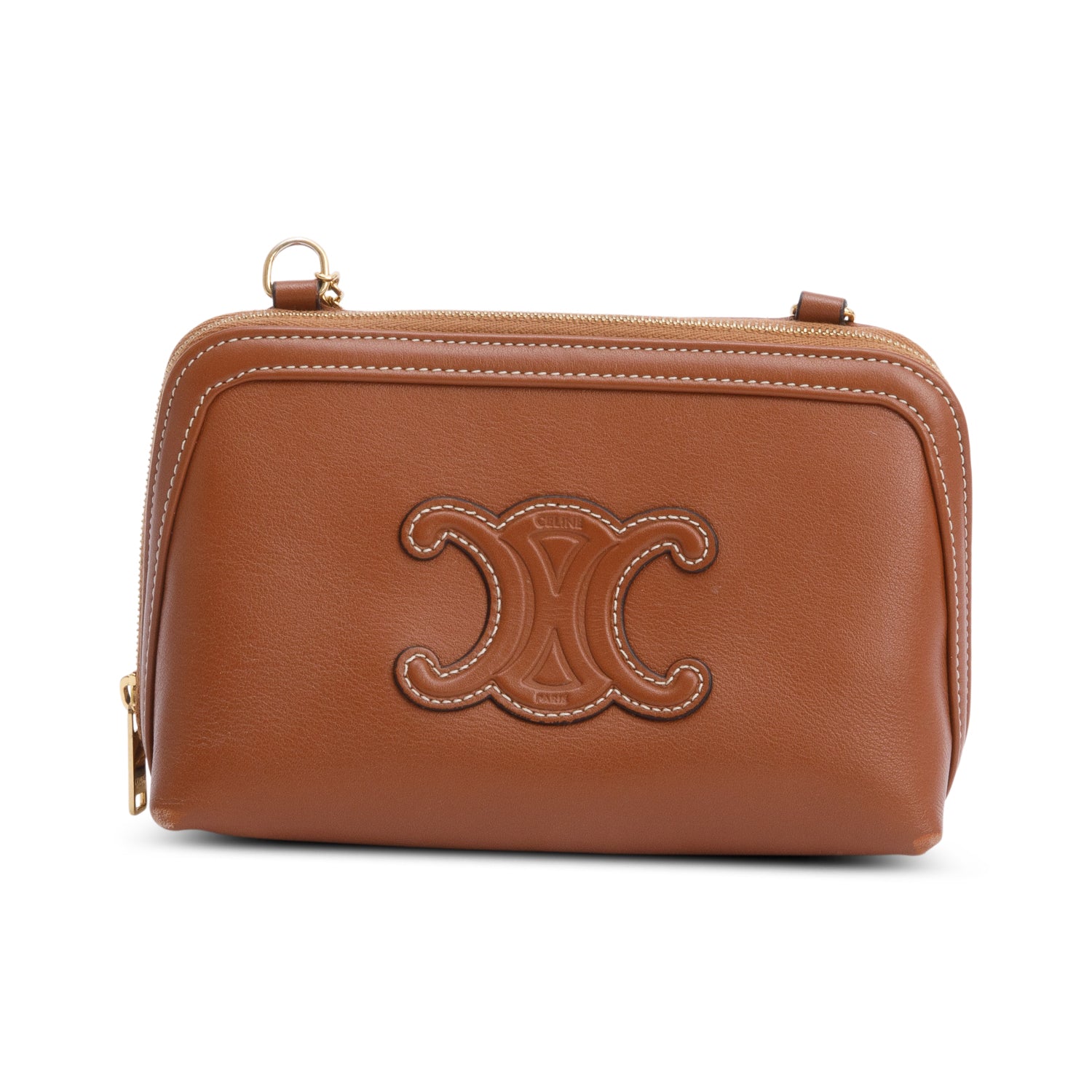 Celine 2022 Tan Calfskin Leather Triomphe Clutch On Chain