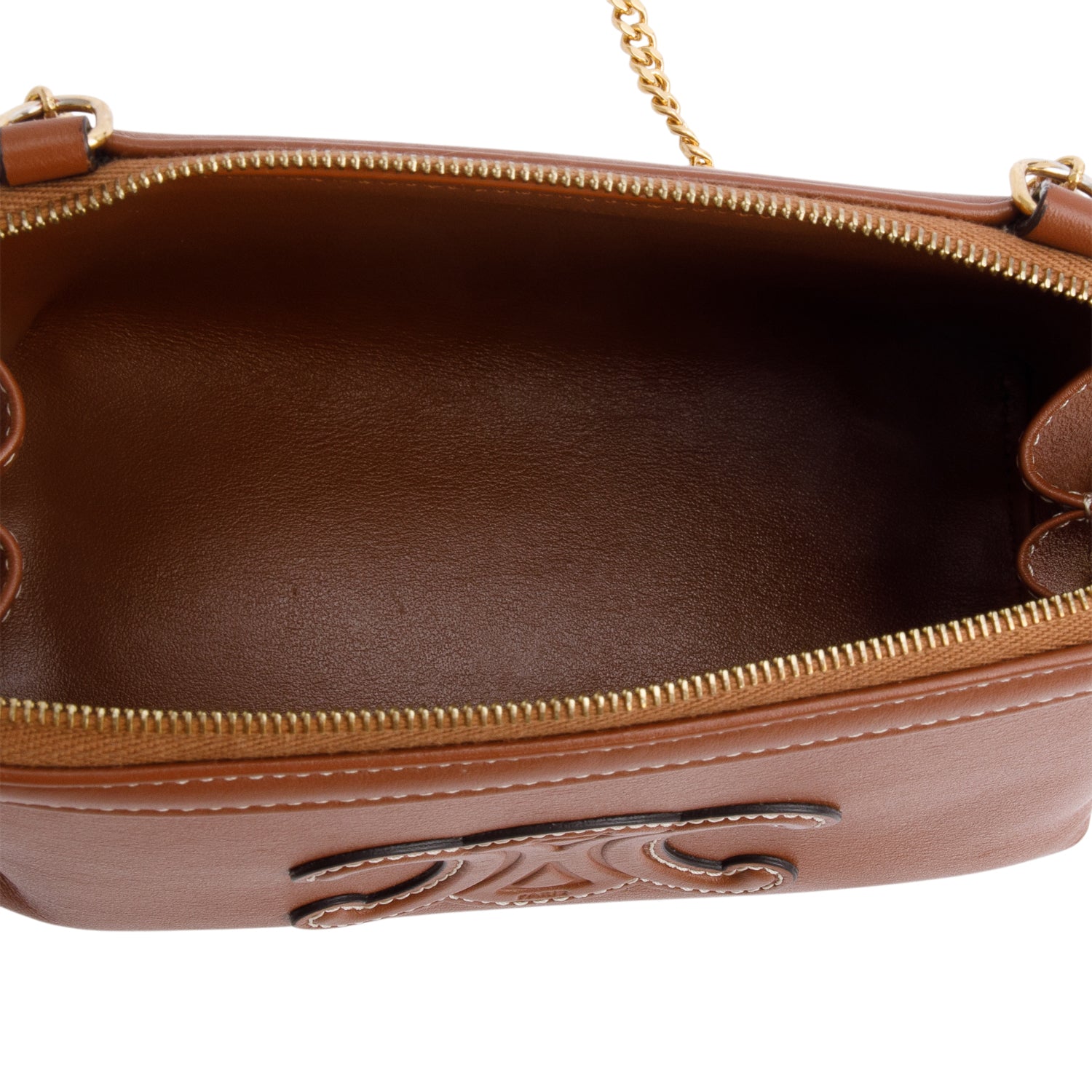 Celine 2022 Tan Calfskin Leather Triomphe Clutch On Chain