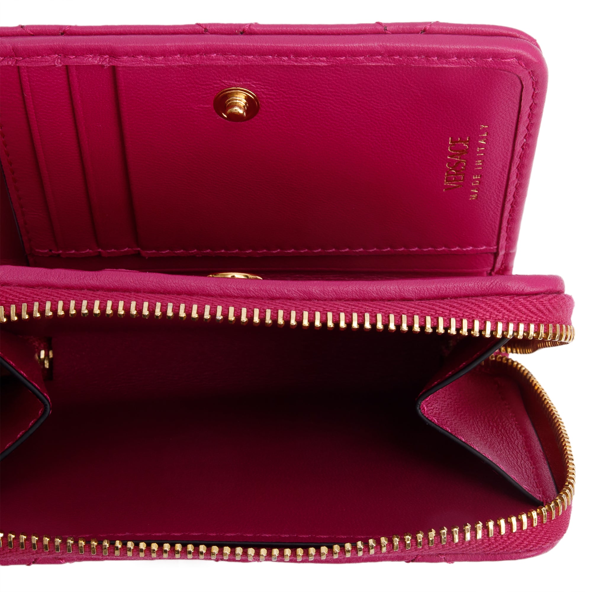 Versace Red Quilted Calfskin Leather Biggie Medusa Zip Around Compact Wallet w/ Box
