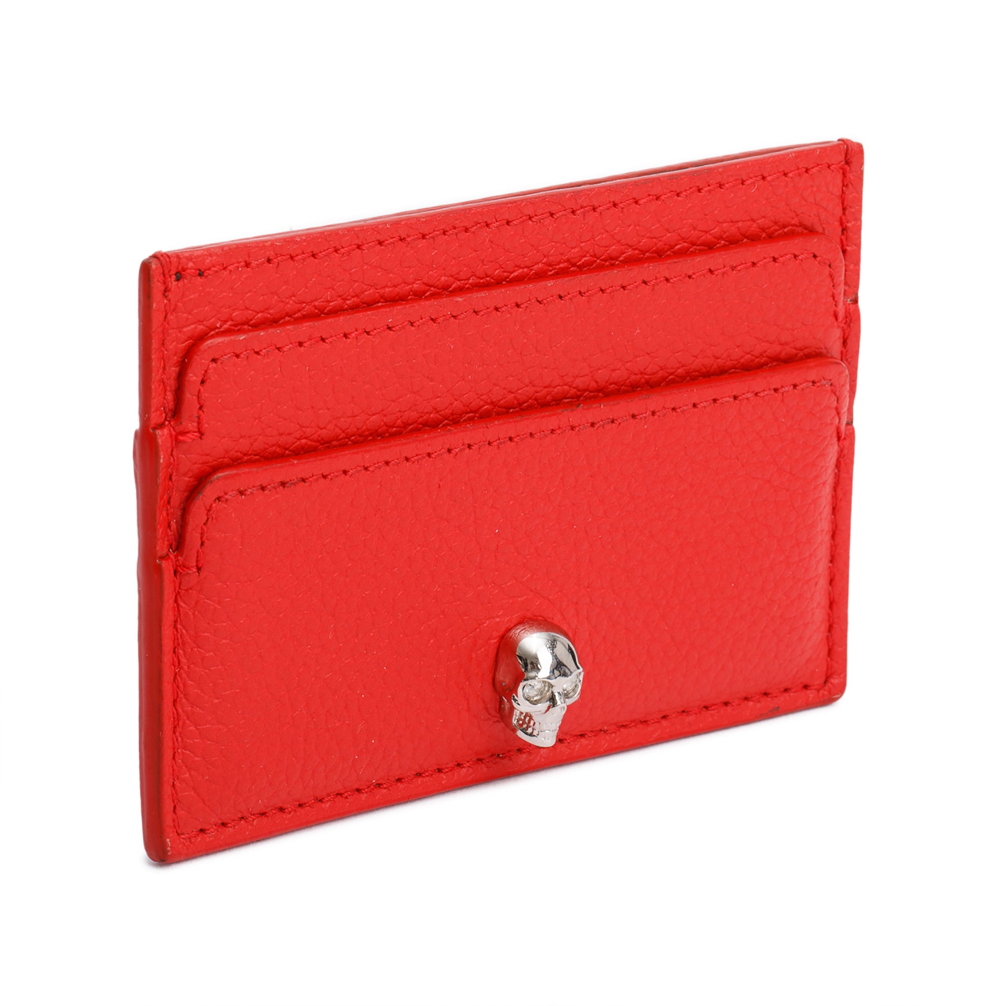Alexander McQueen Red Calfskin Leather Skull Card Holder w/ Box