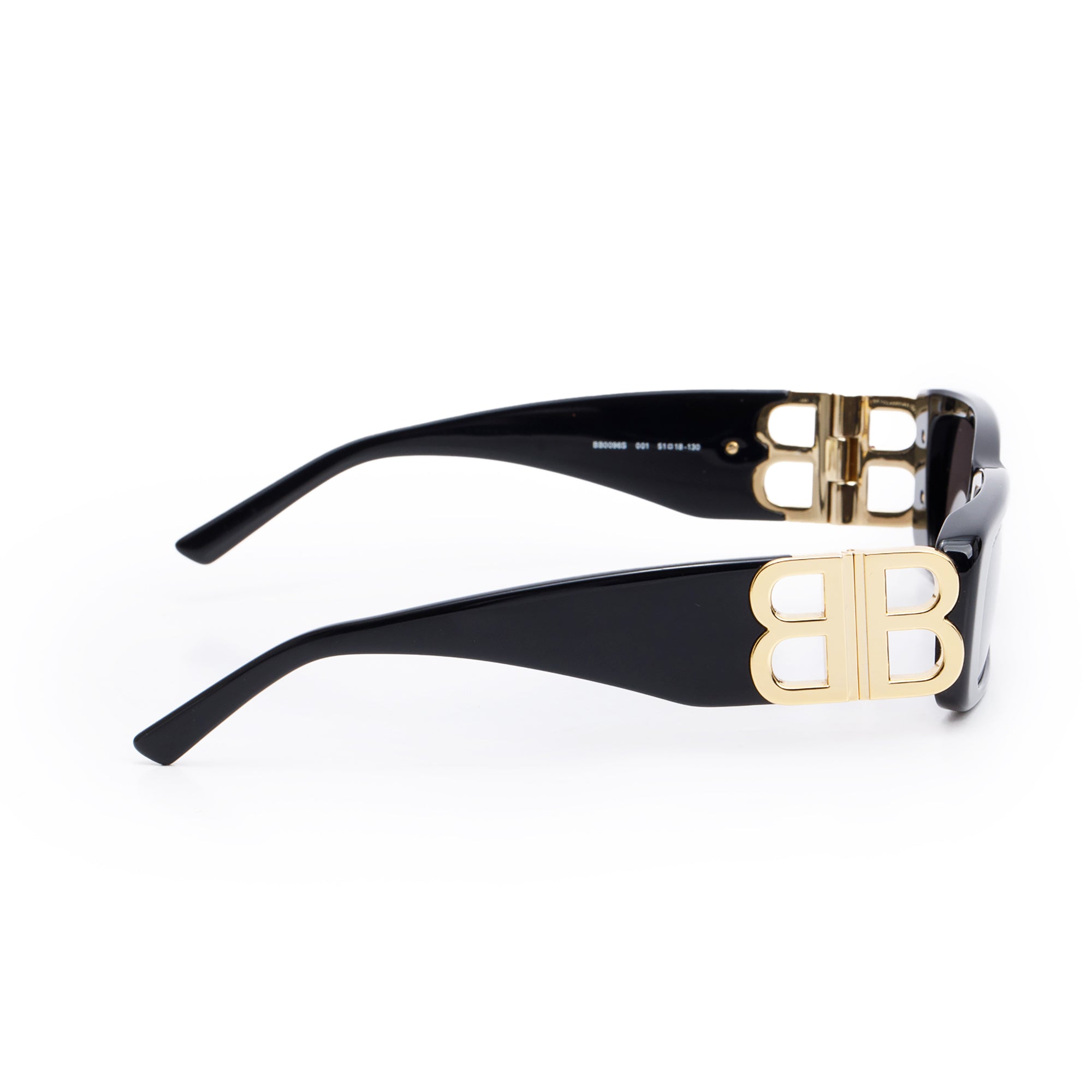 Balenciaga BB0096S Dynasty Black Acetate Rectangle Sunglasses w/ Box & Case