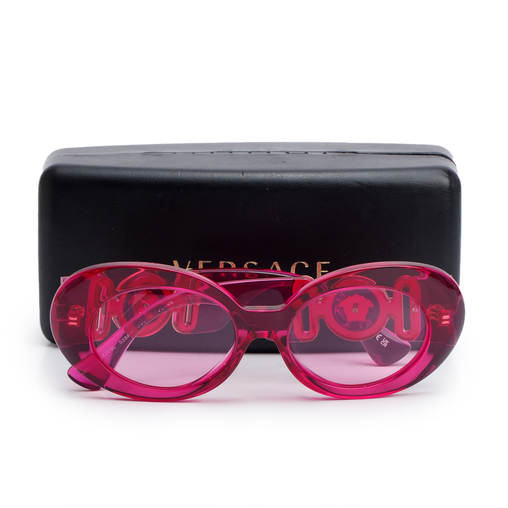 Versace 4426BU Transparent Pink Acetate Crystal Medusa Oval Sunglasses w/ Case
