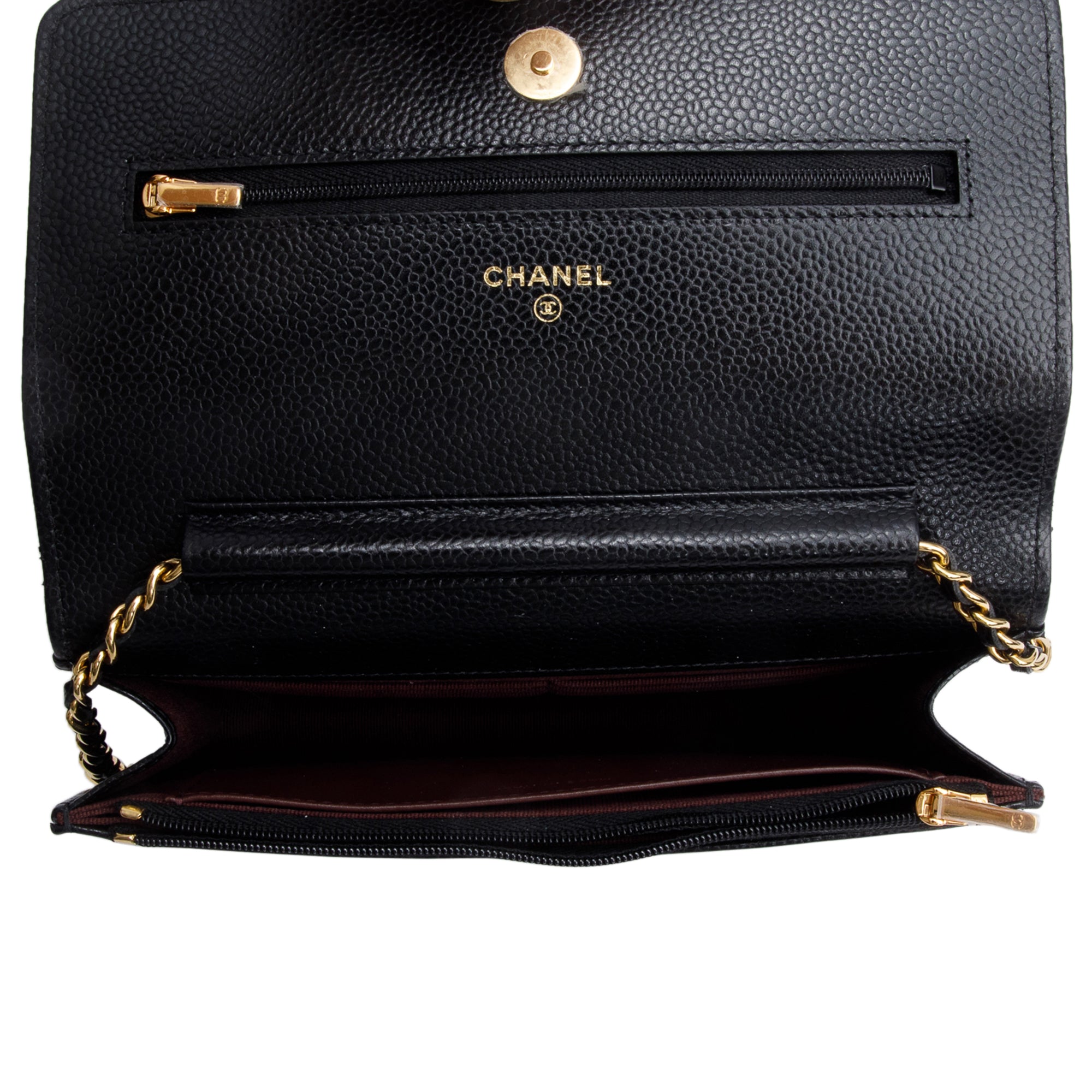 Chanel Black Quilted Caviar Leather Classic Wallet on Chain w/ Box