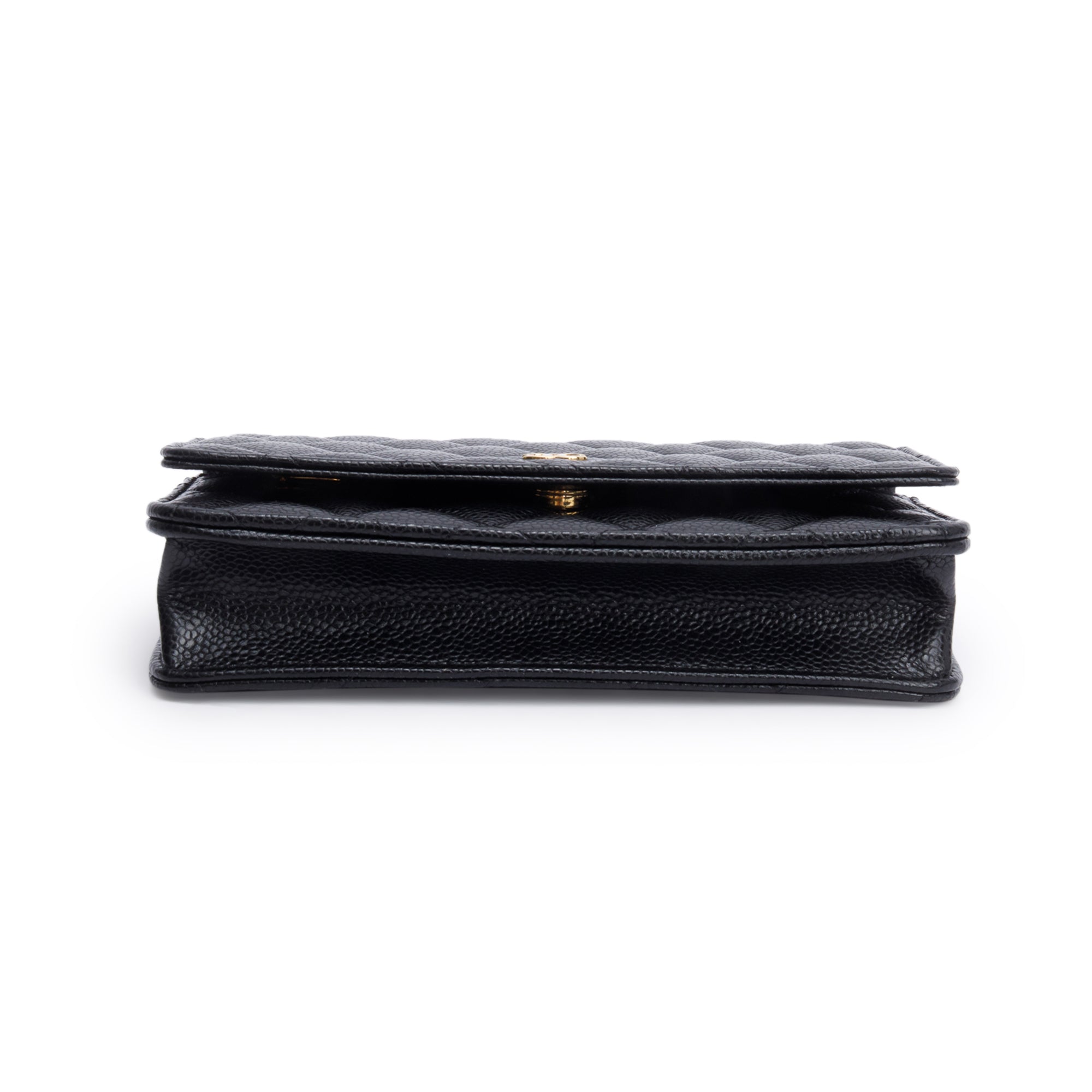 Chanel Black Quilted Caviar Leather Classic Wallet on Chain w/ Box